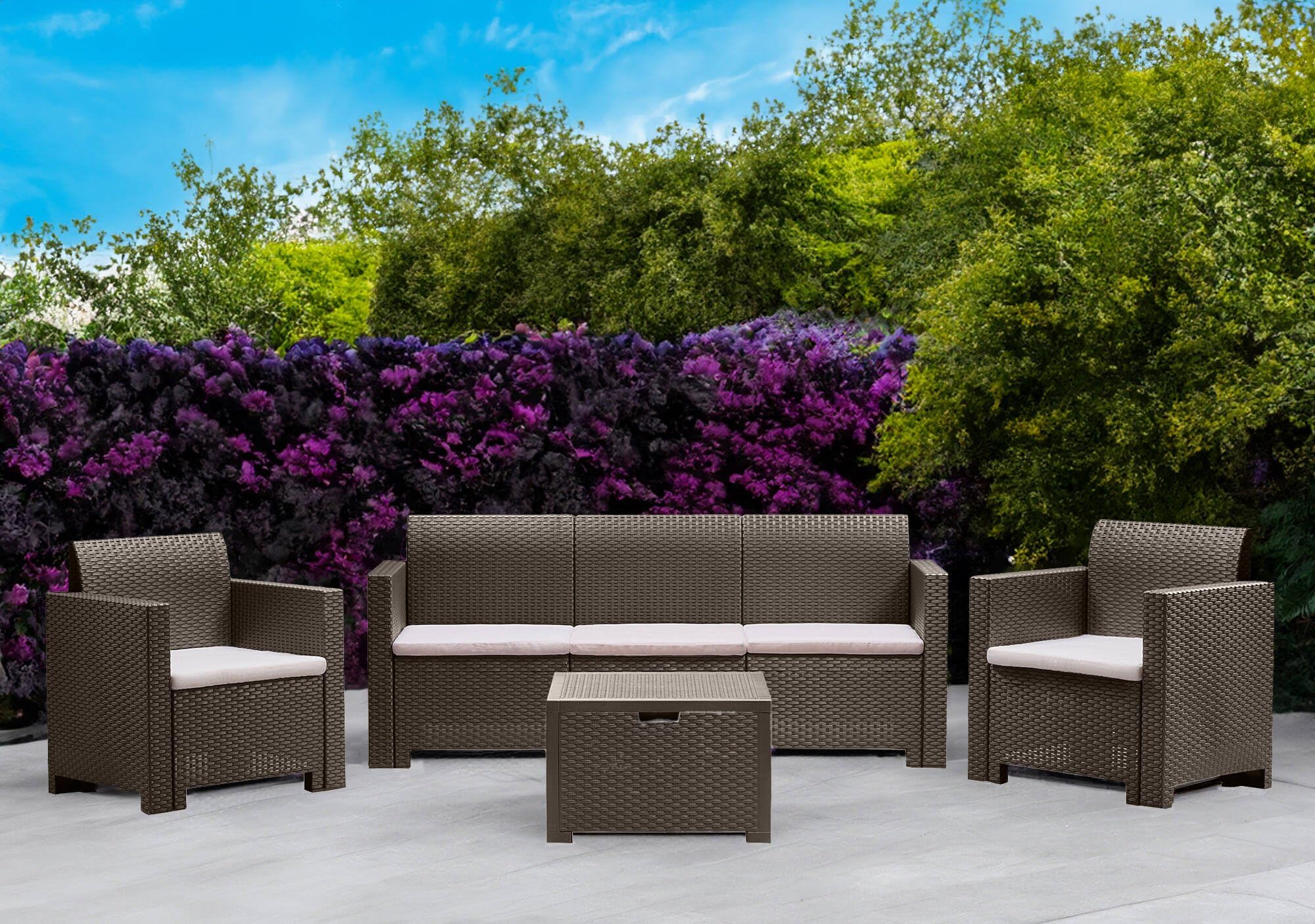 Dmora - Set Salotto da Esterno Venus, Salottino Outdoor, Set da Balcone o Giardino, Composizione Soggiorno per Esterni, Made in Italy, Tortora