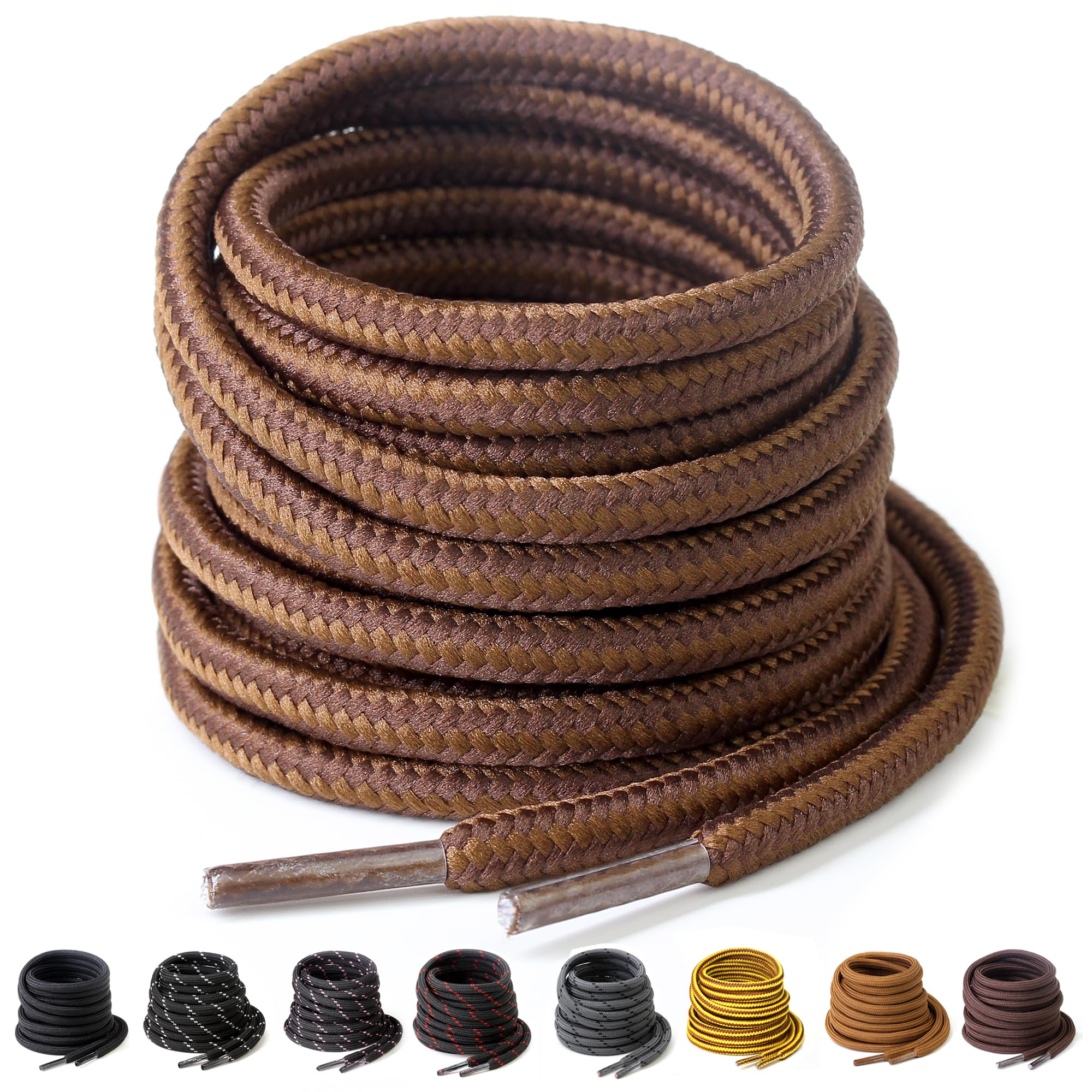 Round Strong Boot Shoe Laces,Premium Heavy Duty 4.5mm Thick Bootlaces for Work, Hiking, Safety Boots,Includes Replacement Lace