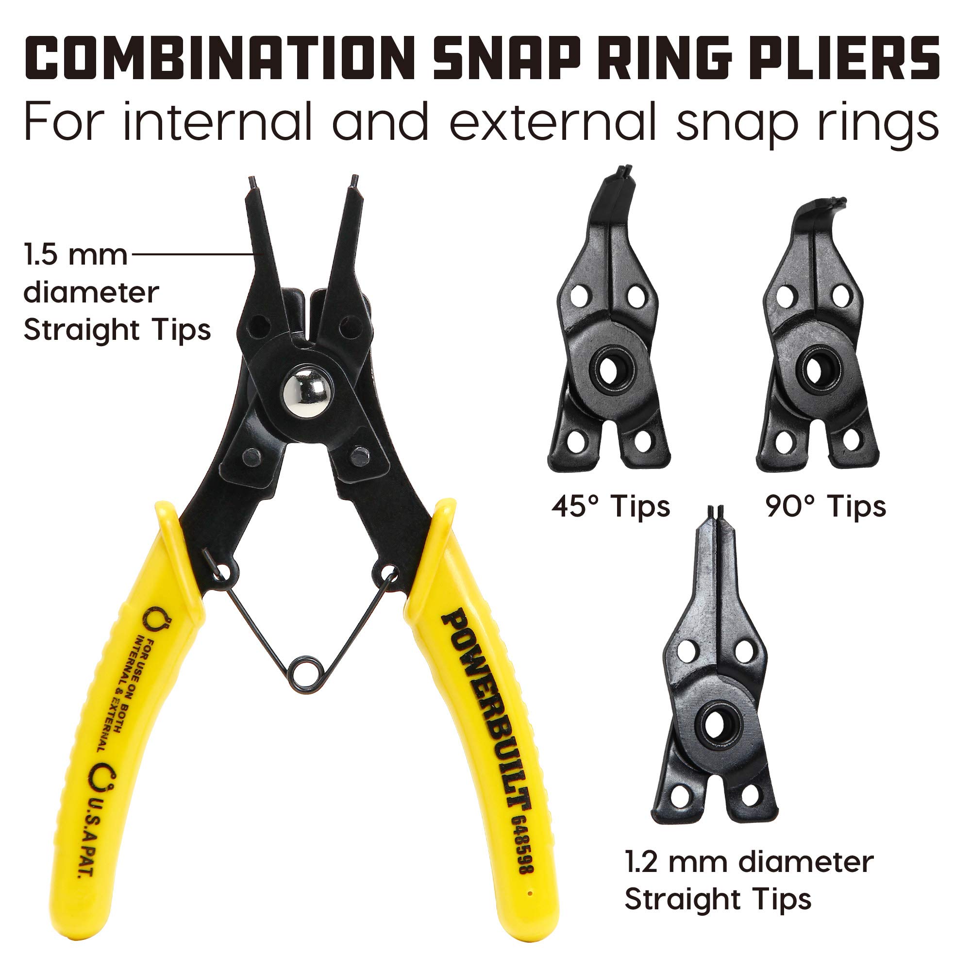 Powerbuilt 648598 Body & Changeable Jaws Combination Snap Ring Pliers (8 Piece), Yellow - Image 2