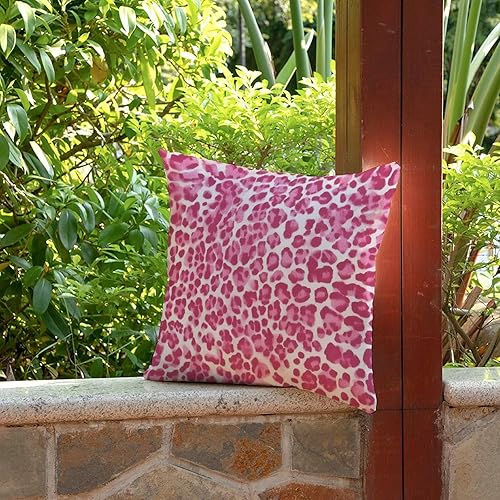 Miniatura 6 de Juego de 2 fundas de almohada con estampado de guepardo rosa intenso, para decoración al aire libre, fundas de almohada de lona impermeables para