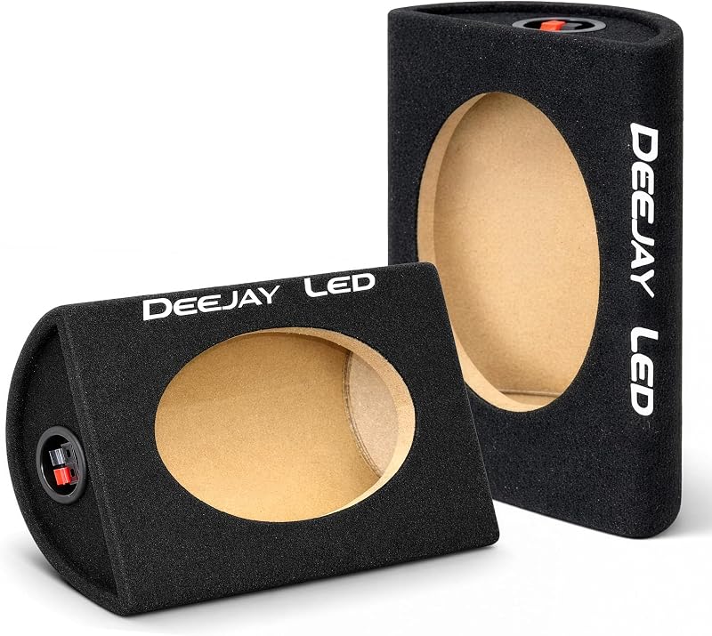 DEEJAY LED 6x9 Speaker Box Enclosures (Pair), Curved Rear Design, MDF Wood with Heavy-Duty Black Carpet, Quick Release Terminals, Universal Fit for Trucks and SUVs
