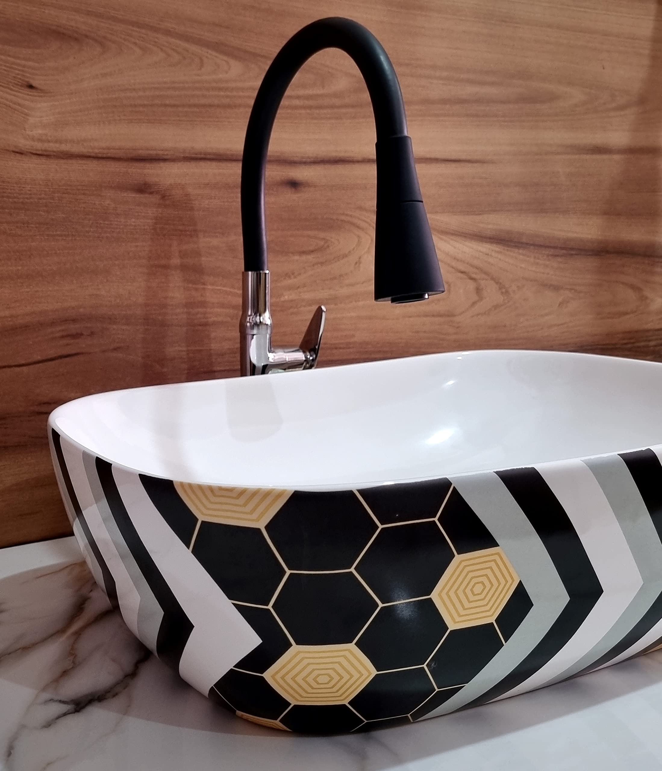 HISRE Table Top Wash Basin For Bathroom | Over Counter Top Wash Basin For Living Room | Washbasin Countertop | Tabletop Ceramic Bathroom Kitchen Sink (45 x 33 x 13 CM) (White - SKT4001), photo 4 of 4