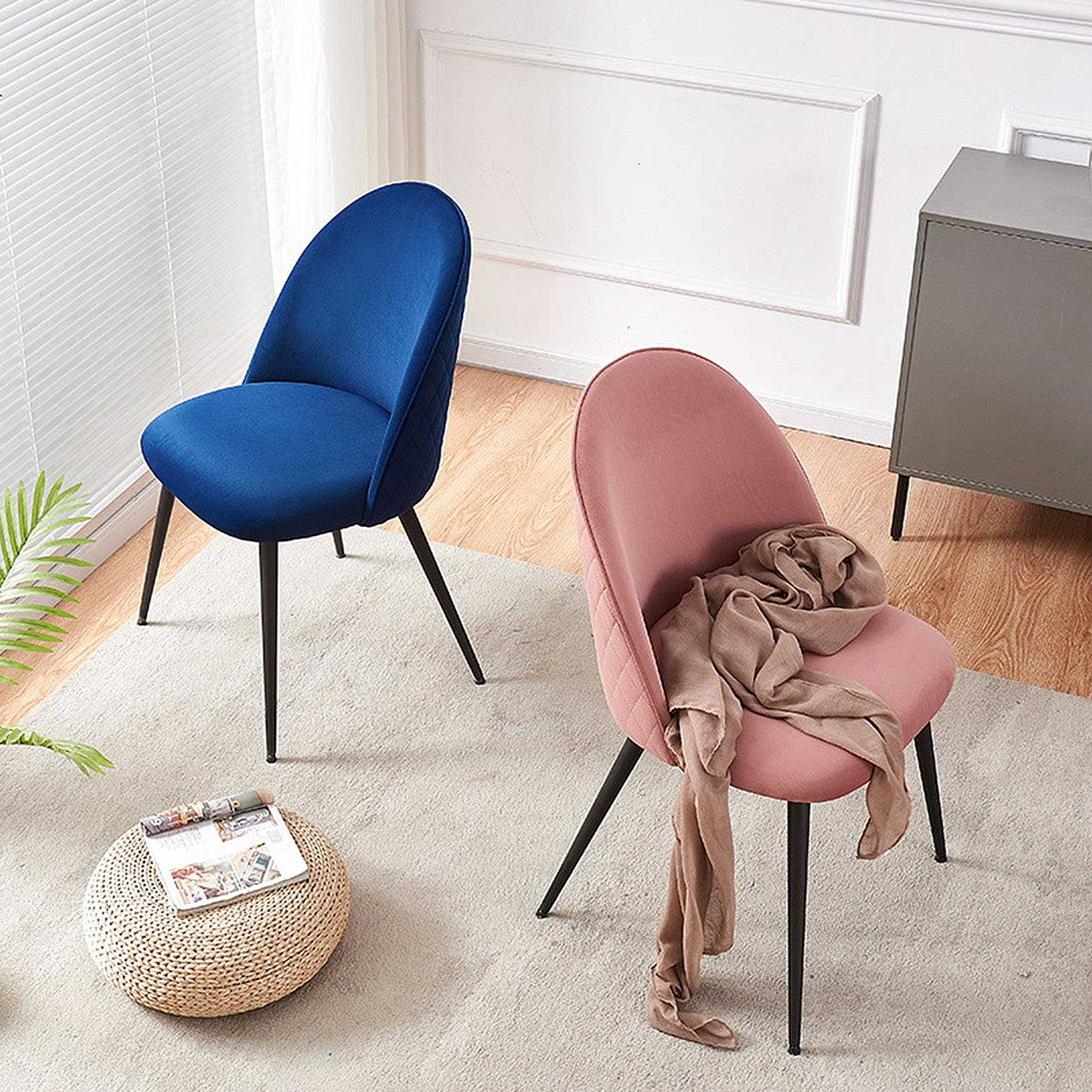 Amazon｜布張りベルベットブルーダイニングチェア2脚セット、シート高