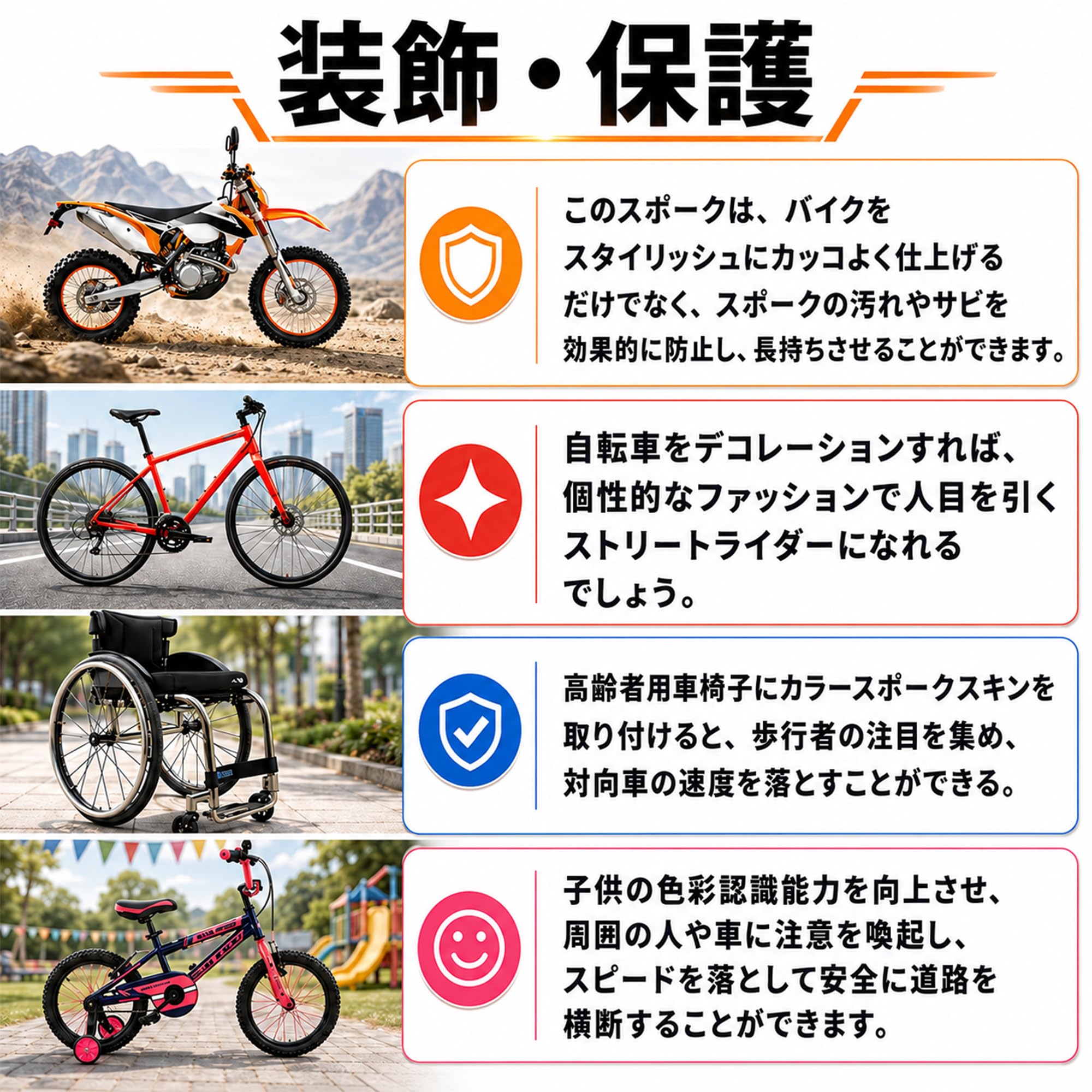 Amazon.co.jp: psler スポークカバー バイク 自転車用 スポークスキン