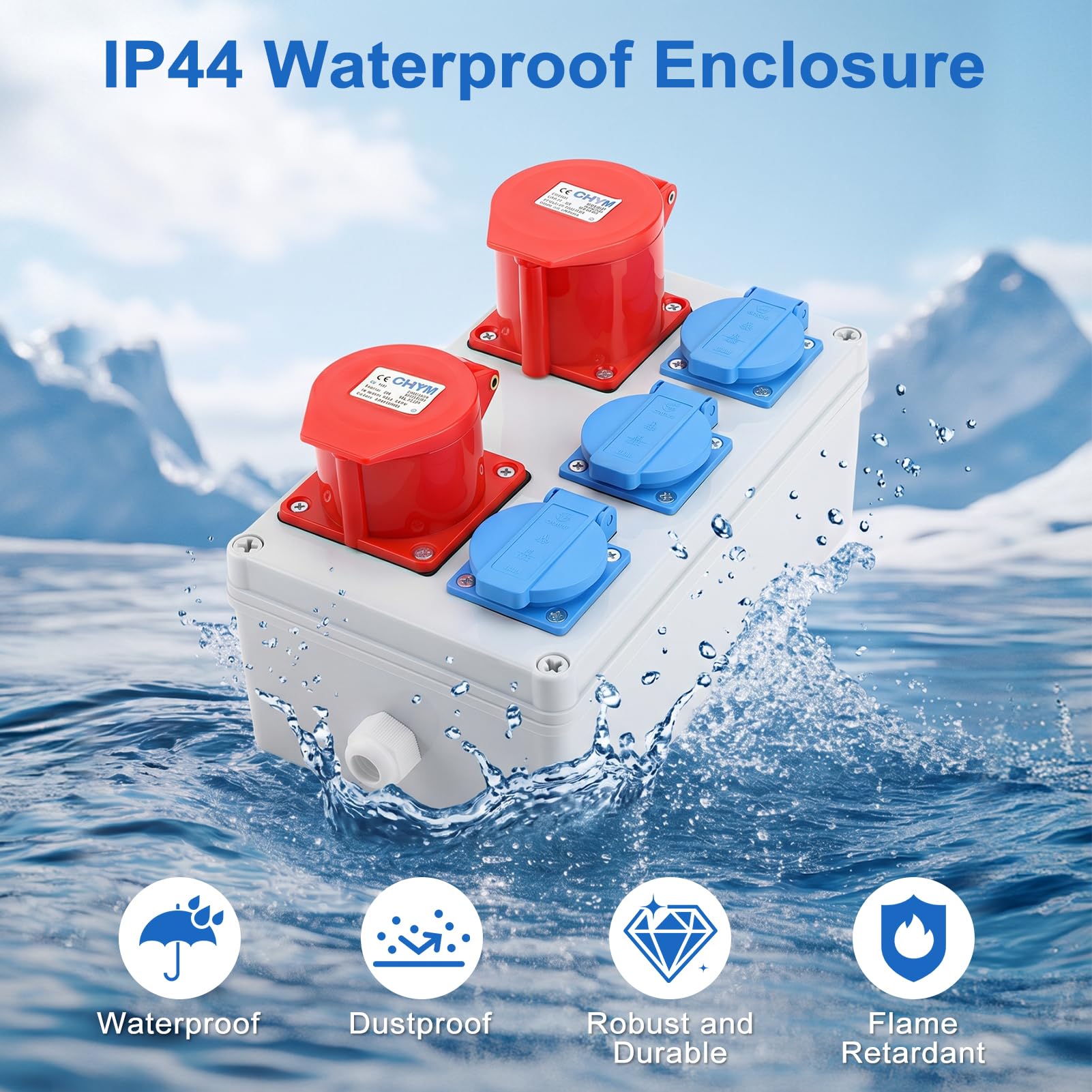 Caja de Distribución Eléctrica CEE 32A IP44, Distribuidor Pared Industrial