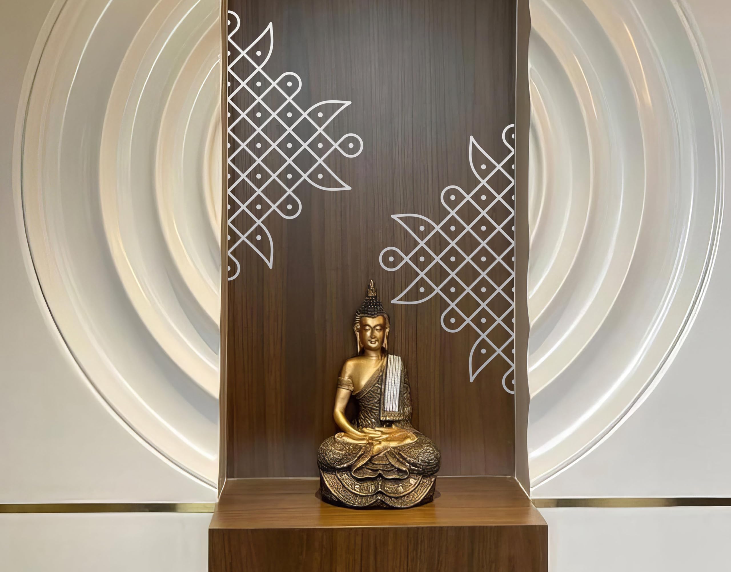 WallDesign Diamond Pattern Kolam Wall & Floor Sticker - Simple and Elegant Rangoli Design for Everyday Home and Floor Decor - 21x21 Inch - Silver