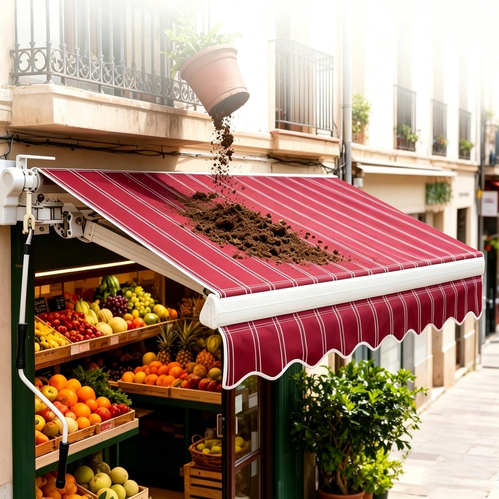 Telo di Ricambio per Tende da Sole, Tela Parasole in Poliestere Impermeabile e Protezione Solare a Strisce Rosse per Terrazza, Balcone, Cortile, Negozio(285x200cm)