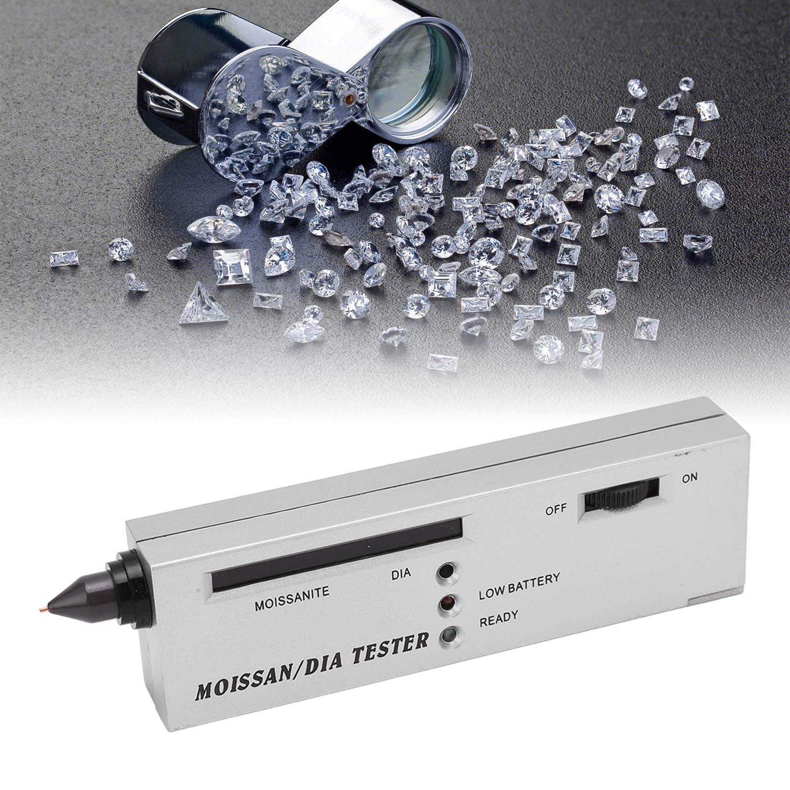 Testeur Professionnel Diamants Moissanite Haute Précision Détecteur Portable Non Destructif Indicateur LED Alarme Sonore Écran LCD Pile 9V
