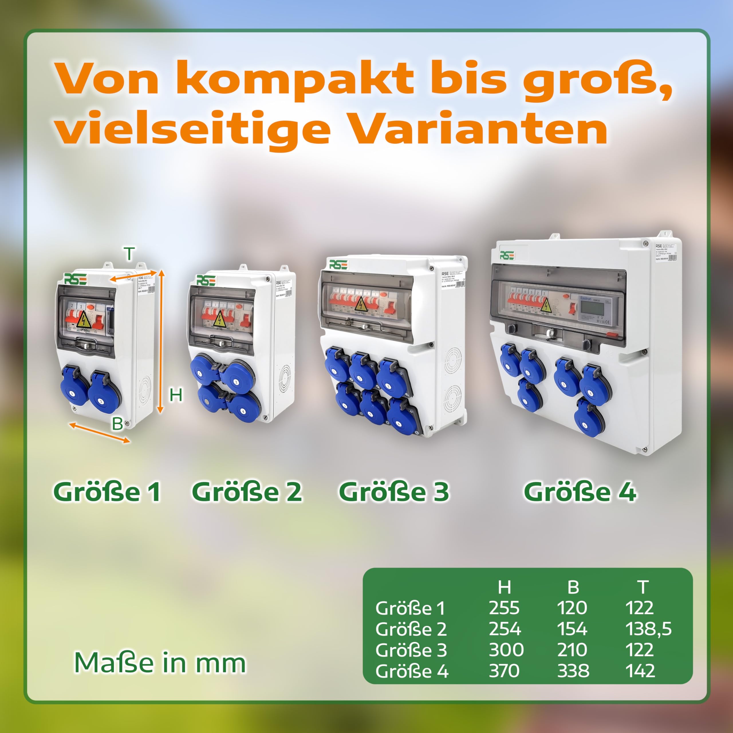 RSE BAUSTROMVERTEILER WANDVERTEILER KOMPLETT VERDRAHTET 230V SCHUKO MIT ZÄHLER ZUR AUSWAHL IP65, 8. 6X 230V MIT LS + FI
