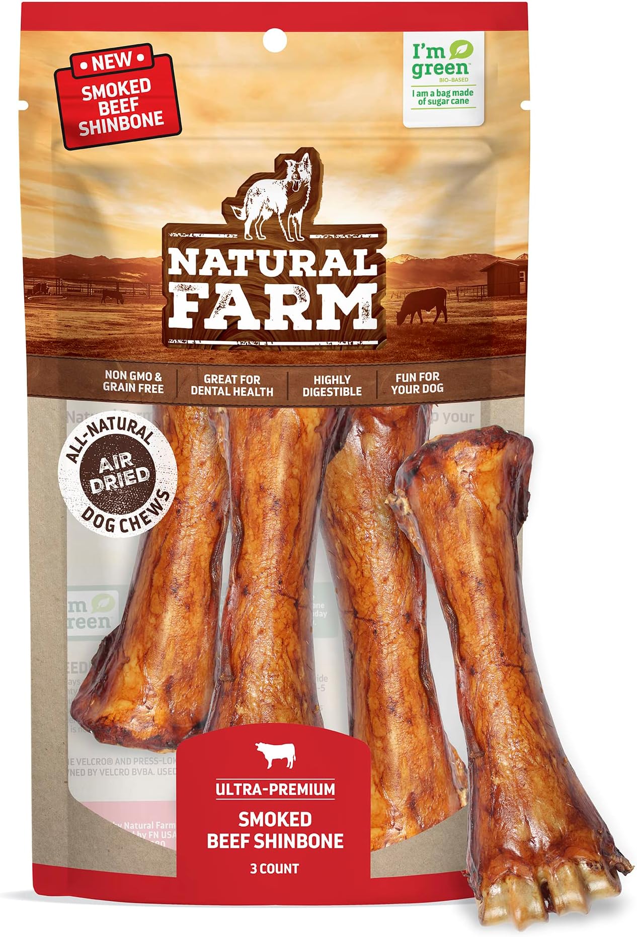 Natural Farm Smoked Beef Shin Bones (3 Pack), 100 Natural