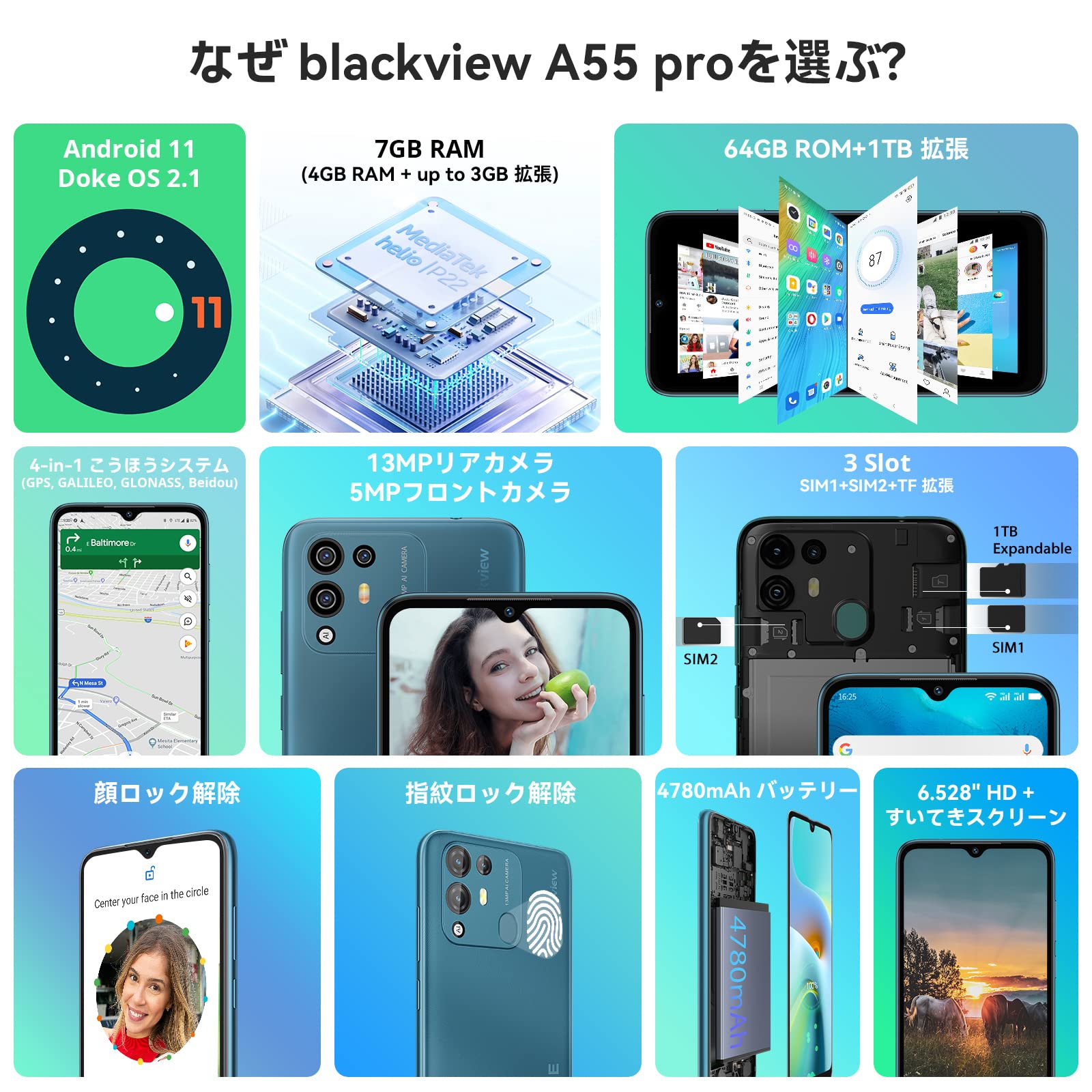 Amazon | スマートフォン 本体Blackview A55 Pro Android 11携帯本体