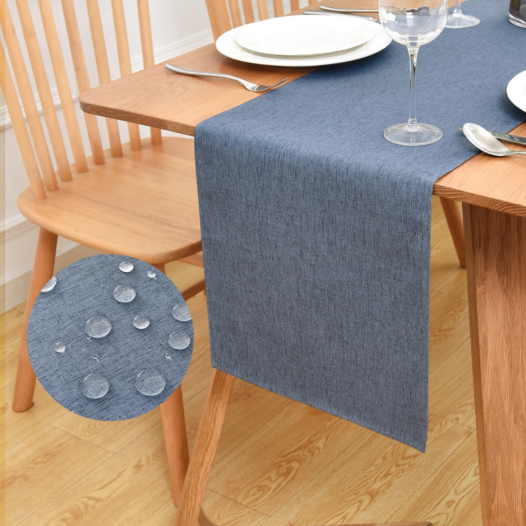 Inmerget Water Resistant Faux Linen Table Runner 33x140 cm, Mist Blue