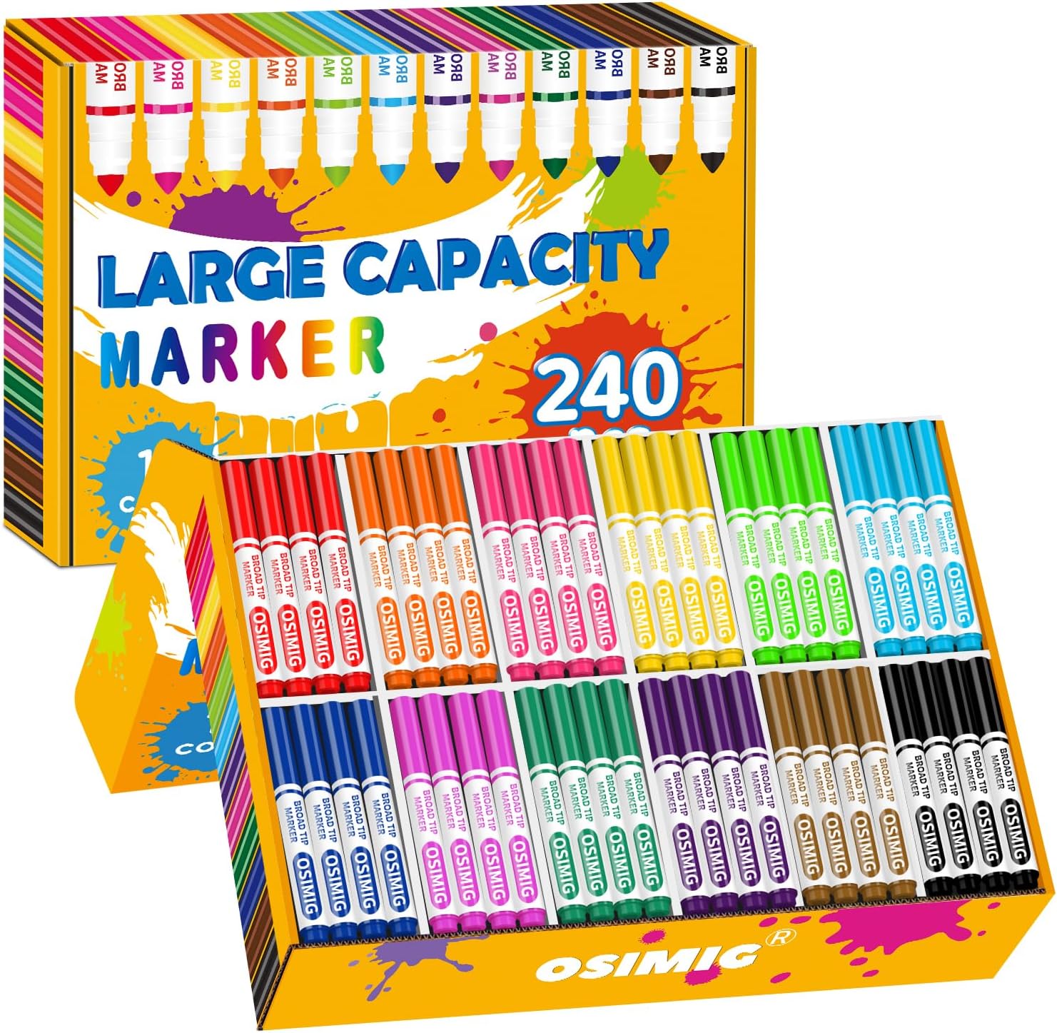 OSIMIG Washable Marker, 240 PCS Markers Bulk, 12 Assorted