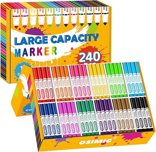 Marcadores lavables a granel, 240 unidades, 12 colores surtidos, marcadores para aula, punta cónica de línea ancha, gran capacidad, suministros de
