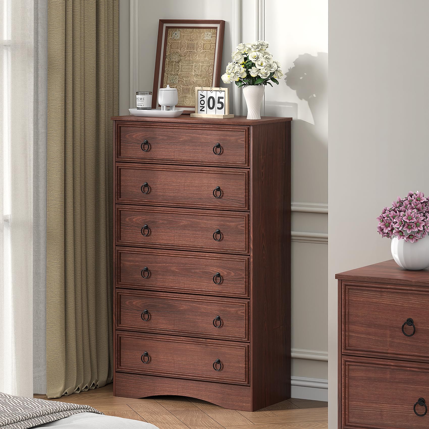 Best Solid Wood Chest of Drawers for 2026 2 VVFLU Cherry Wood Dresser 52' Tall for Bedroom, Wood 6 Chest Drawers, 6 Drawer D — product photo