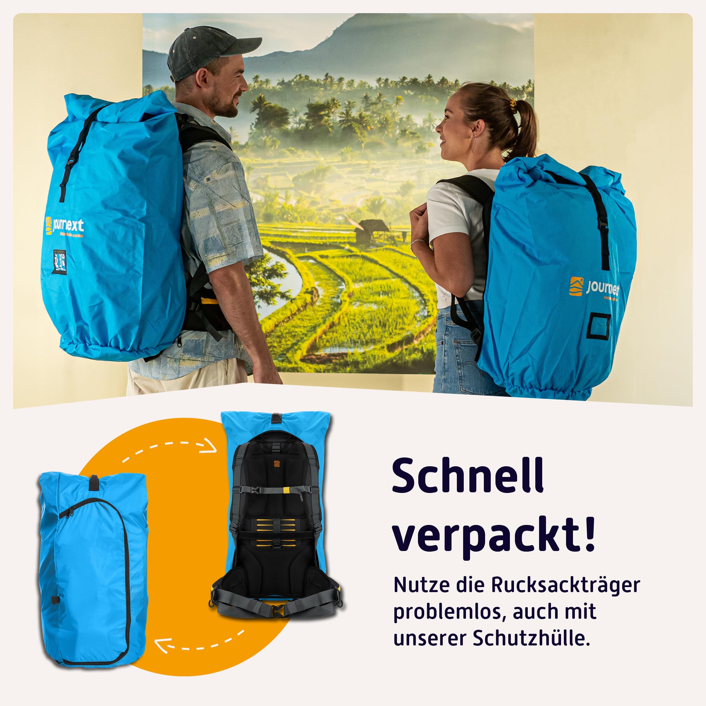 Journext 2 in 1 Rucksack Schutzhülle & Regenschutz/Flight Cover Rucksack/Rucksack Schutzhülle Flugzeug, Bahn und Bus/Flight Bag/Backpack Cover/Rucksack Schutz
