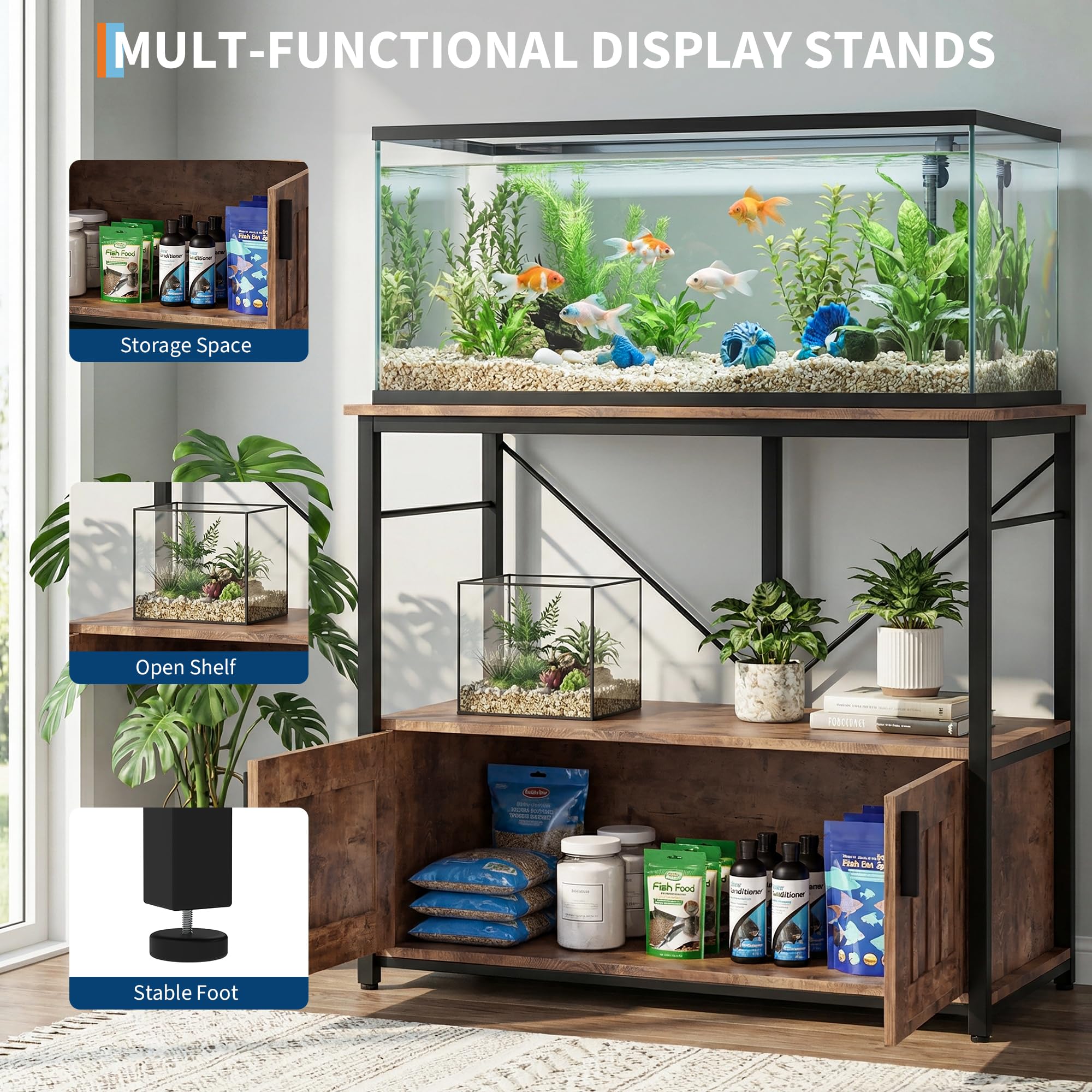 Support Pour Aquarium Meuble En Bois Et Métal Résistant Avec Rangement Pour Décoration Intérieure