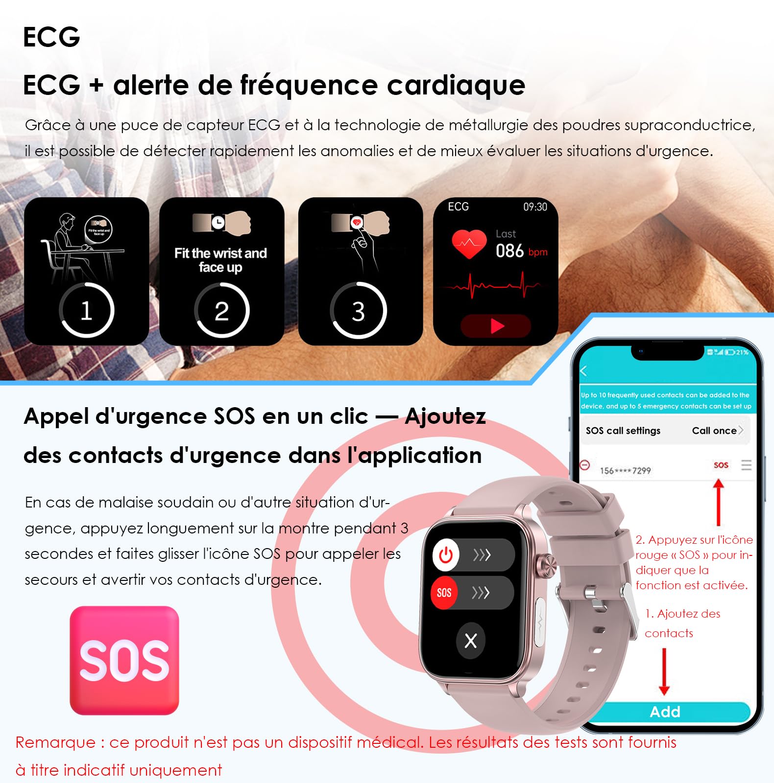 Marsyu Montre Connectée Santé avec ECG/HRV/Pression Artérielle/Sommeil/SOS