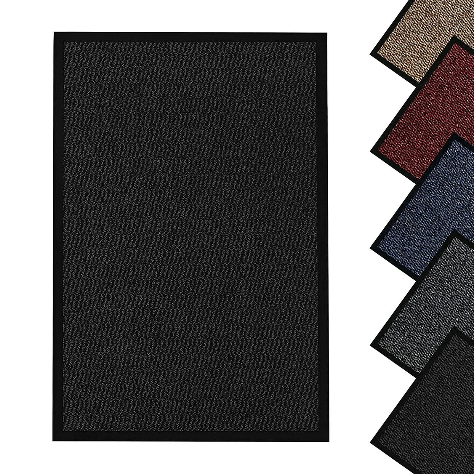 Jkz Rug And Doormats Black Door Mat Heavy Duty Non Slip Indoor/Outdoor Kitchen Hall Floor Mat Washable Light Weight Barrier Rubber Mats (, 60X90)