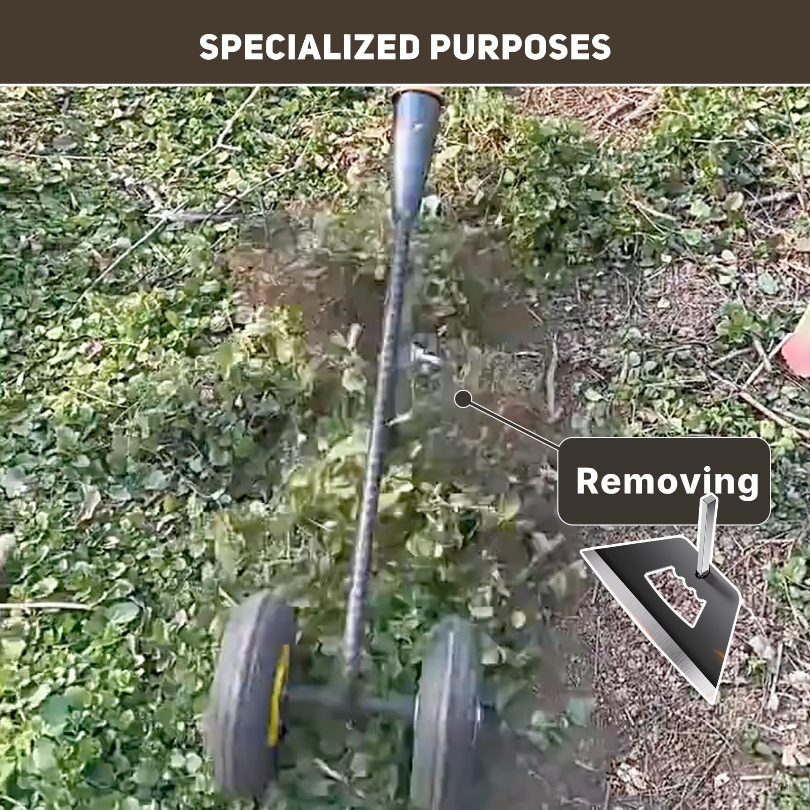 Cabezal de azada de jardín con ruedas manual, cultivador multifuncional y aflojador de suelo | Herramienta de acero al manganeso resistente para zanjas, accesorio con ruedas de rodamiento (solo herramienta, sin asa)
