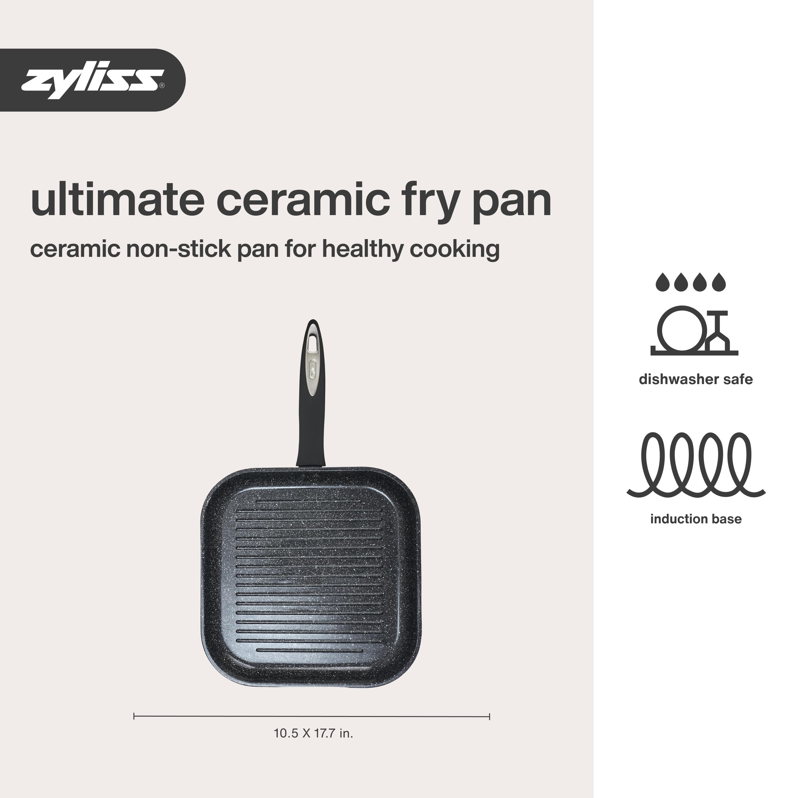 Zyliss Ultimate Sartén Grill Antiadherente de Cerámica 26x26 cm, sin PFOA | Apto para inducción y horno, No Tóxica para cocina saludable, Apto para lavavajillas, aluminio forjado, garantía de 10 años