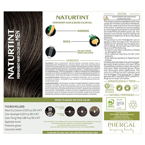 Miniatura 4 de Naturtint Tinte permanente para el cabello para hombre, castaño claro 5N, para cabello, barba y bigote (paquete de 1), sin amoníaco, cobertura de