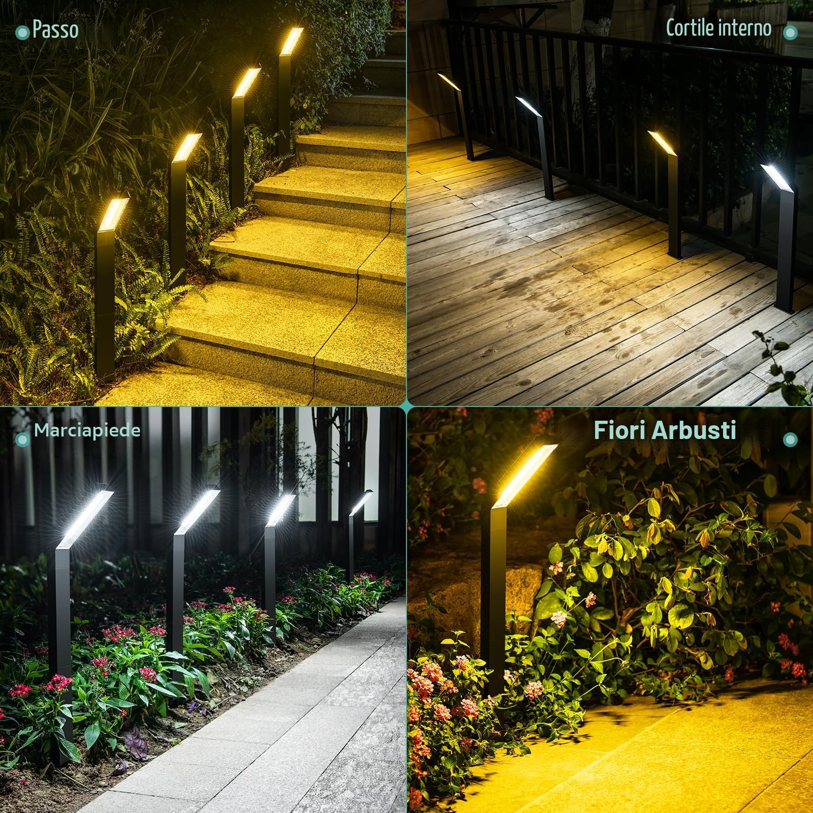 AGOTD Lampada solare per esterni da giardino, 4 pezzi di lampade solari con 3 modalità di illuminazione, illuminazione dei sentieri, IP55, impermeabile, lampada solare da giardino per giardino, ponte,
