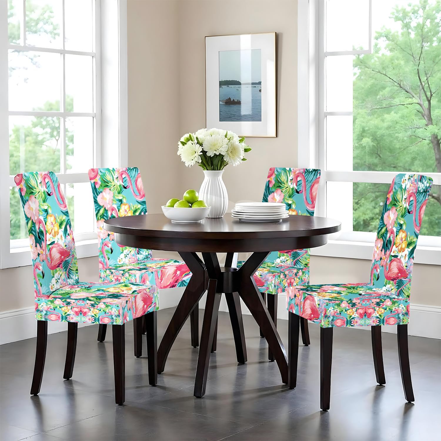 Flamingos Chair Covers Set of 4,Stretchable Kitchen Dining Room Chair Covers Decorations Removable Washable Dining Chair Slipcovers Chair Protectors for Dining Room & Kitchen