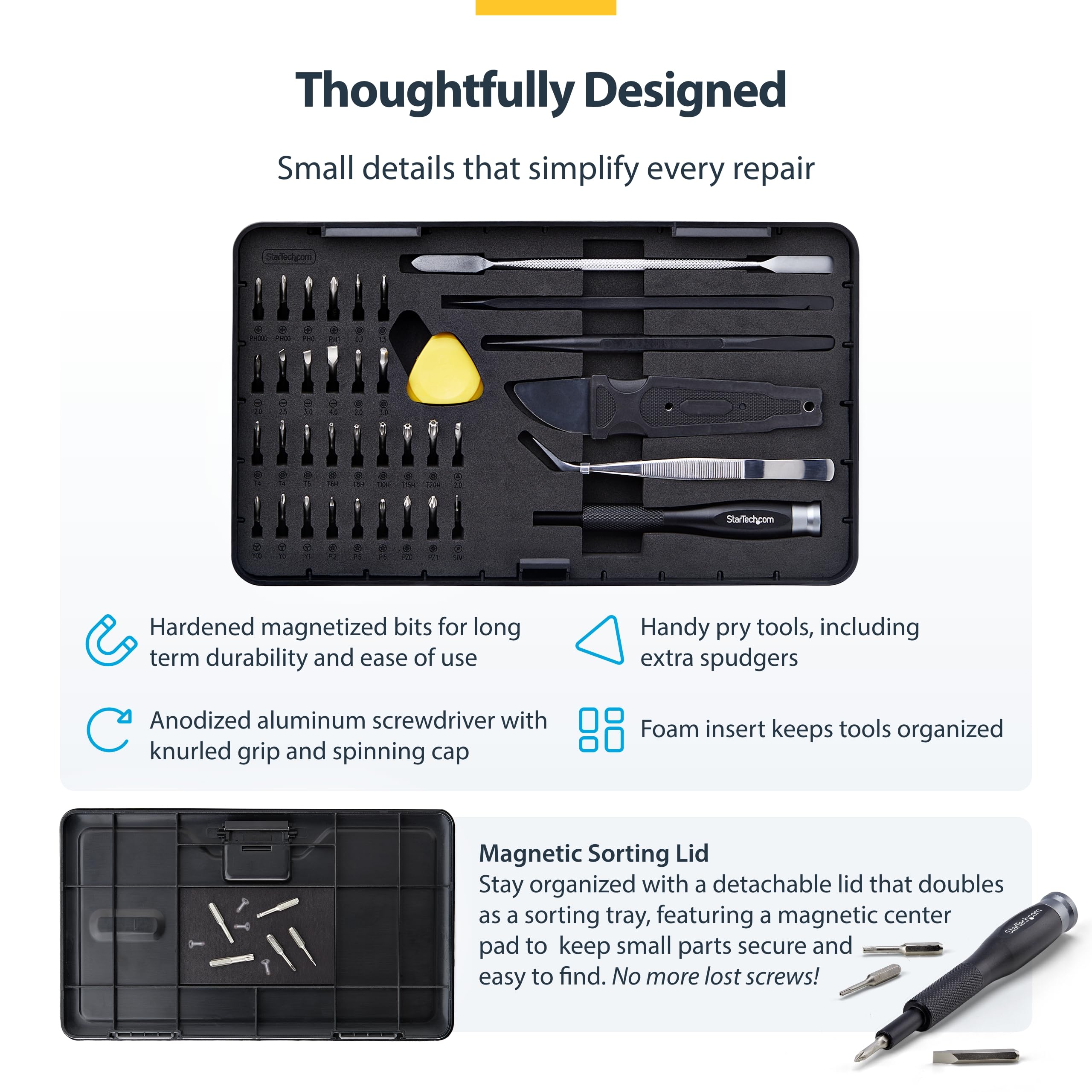 StarTech Kit de Herramientas 40 Piezas, Portatiles y PC (LAPTOP-TOOL-KIT) | Juego de herramientas de reparacion, Puntas de precision magneticas, Para tecnicos