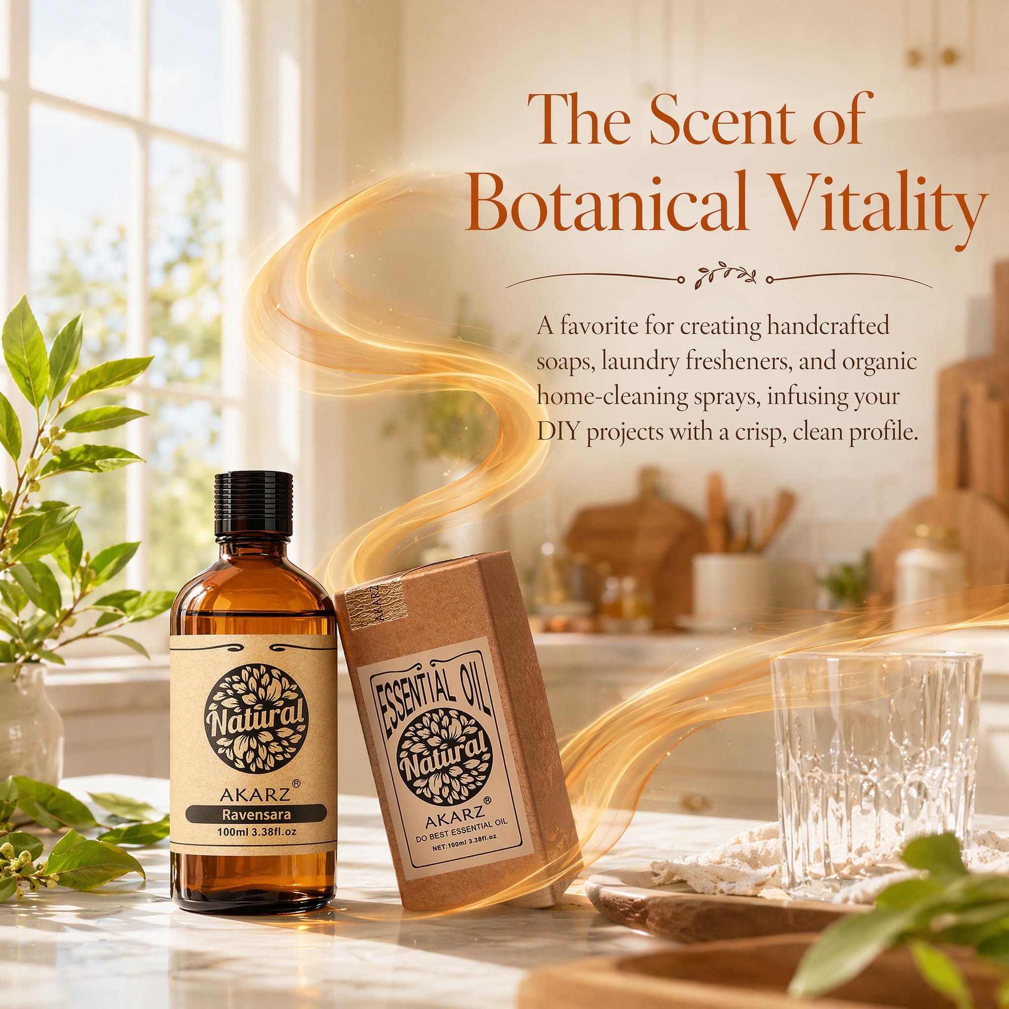 AKARZ 100ml Olejek esencjny z Ravensary - Naturalny olejek aromatyczny do dyfuzorów, lamp aromatycznych i aromatów pomieszczeń