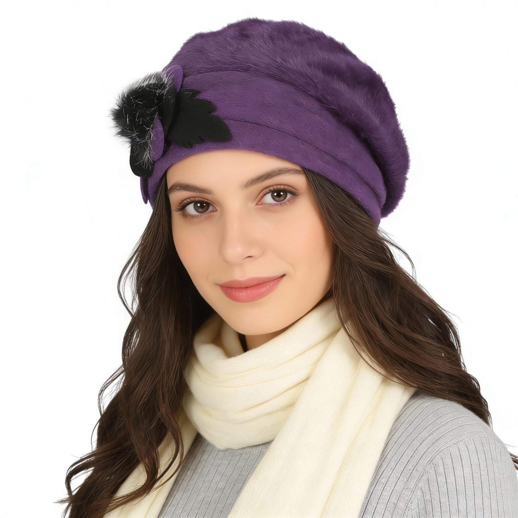 Ruphedy Women's Br022-Purple-A Beret Beanie Chic Wool French Beret Dress Winter Hats Hy022 (Br022-Purple)
