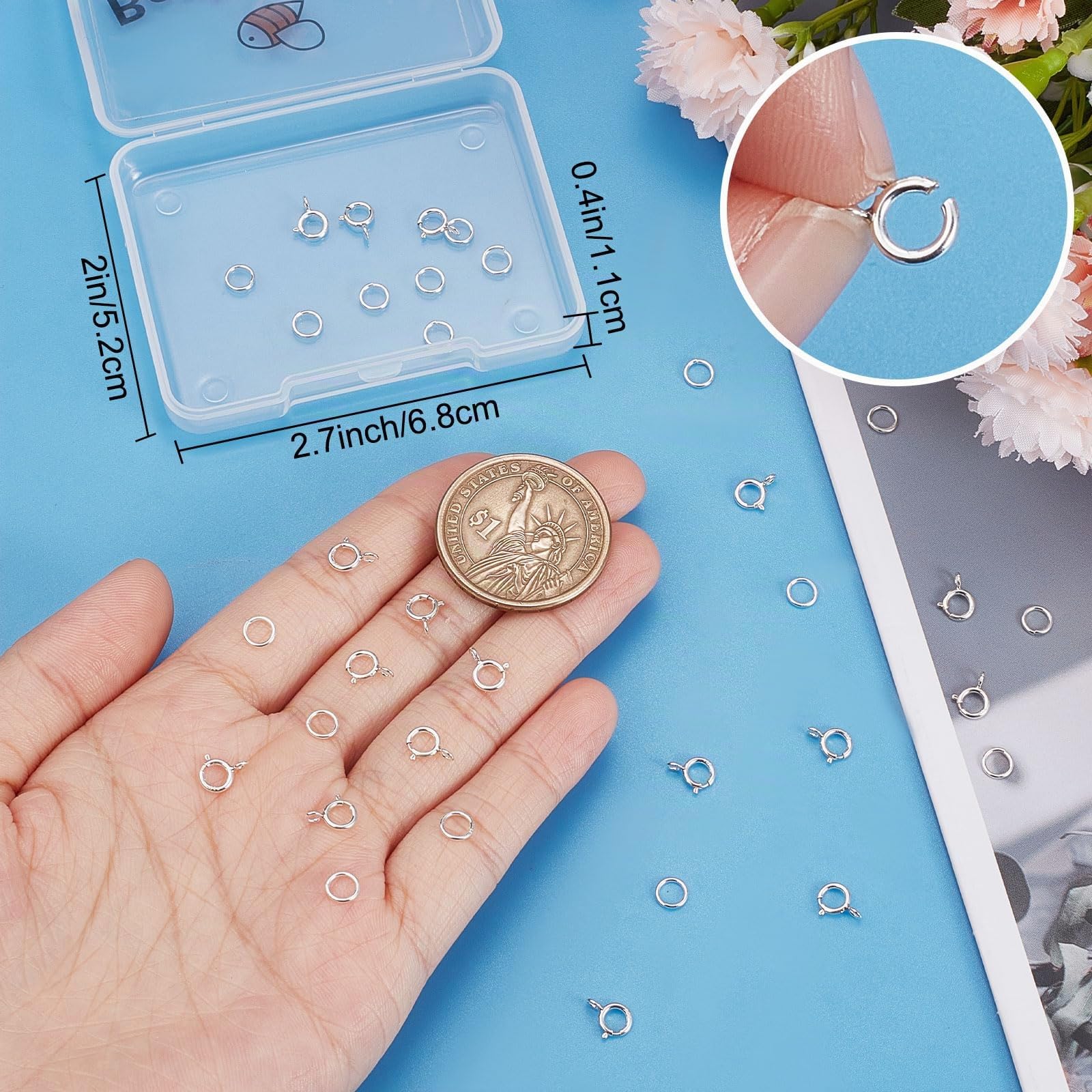 Beebeecraft 20 Stück Federringverschlüssen 925 SterlingsilberFederschmuckverschlüssen 7 mm Runden Verschlüssen Und 20 Stück Offenen Biegeringen Für Die Schmuckherstellung von Halsketten