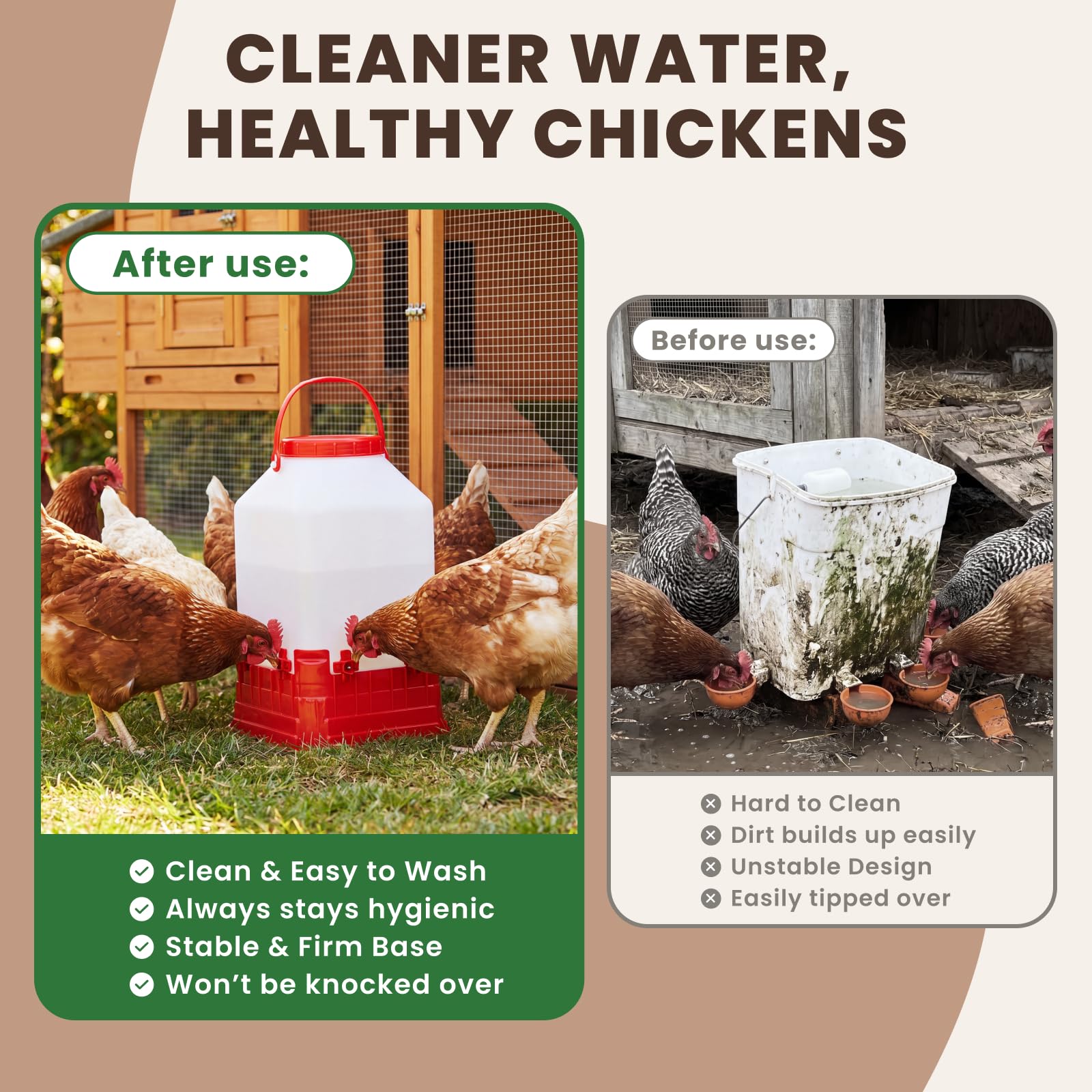 HIRALIY Bebedero automático de pollo de 2.6 galones, bebedor de pezón de recarga automática, sistema de riego de aves de corral que se mantiene limpio para pollos, patos y bandadas de patio trasero