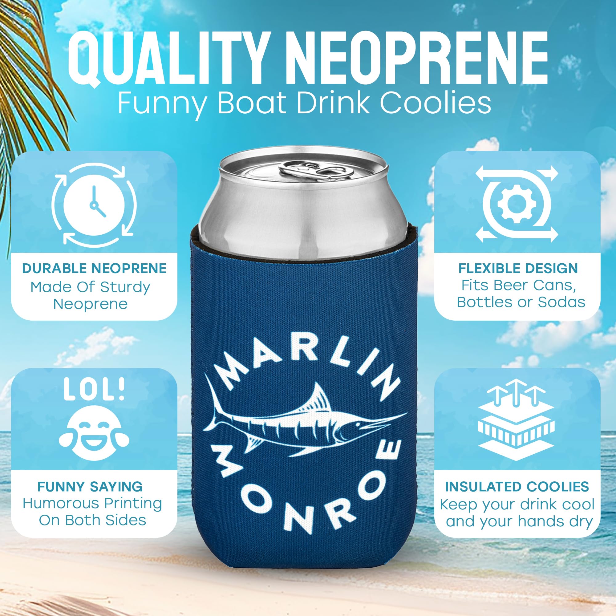 10 Pack Can Cooler Sleeves - Boat Party Favors - Nautical Party Decorations, Accessories - Funny Beer Cooler