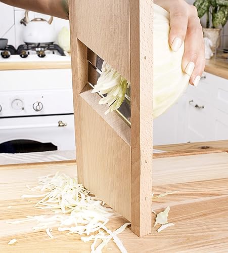 Miniatura 5 de Trituradora de repollo de madera (11.8 x 5.1 pulgadas) - Rallador para ensalada de col y chucrut - Cortadora de rebanadora de ensalada de col