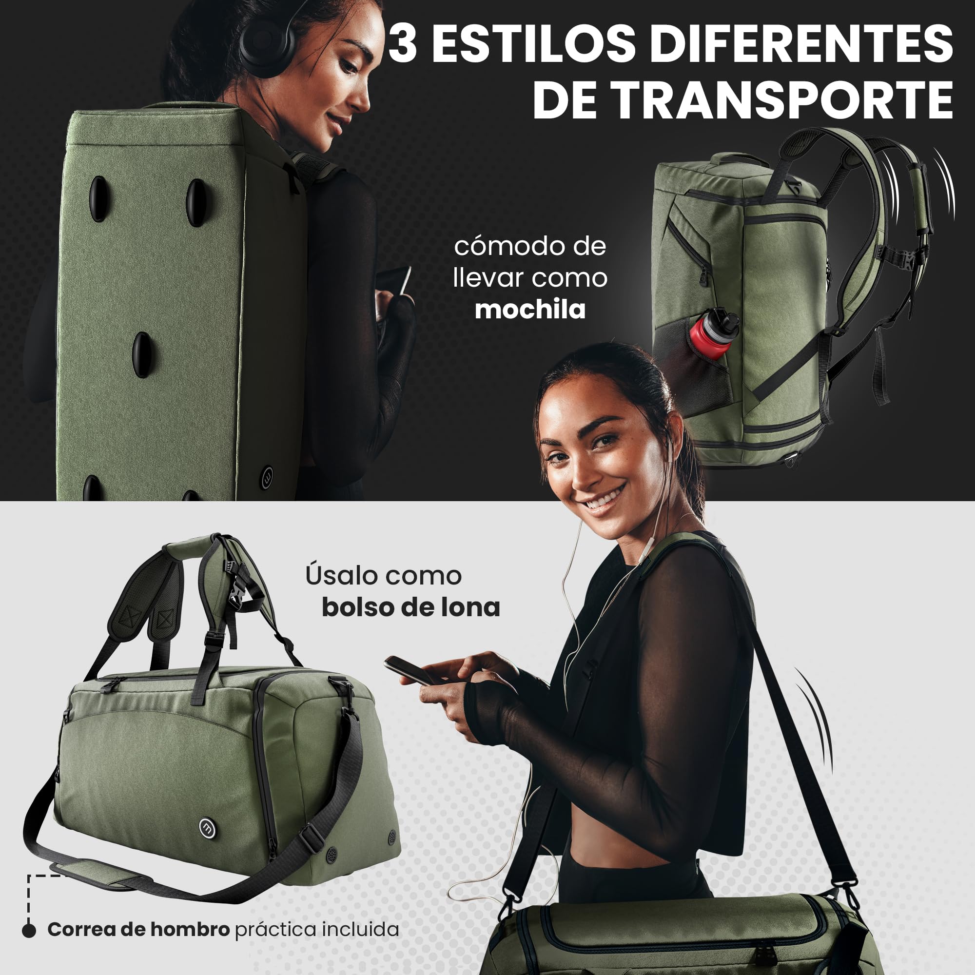 bemaxx Bolsa Deporte Hombre Mujer Bolsas de Viaje Compartimento Zapatos Ropa Mojada 40/60L Mochila 30/50L Fitness Gym Duffle Bag Travel