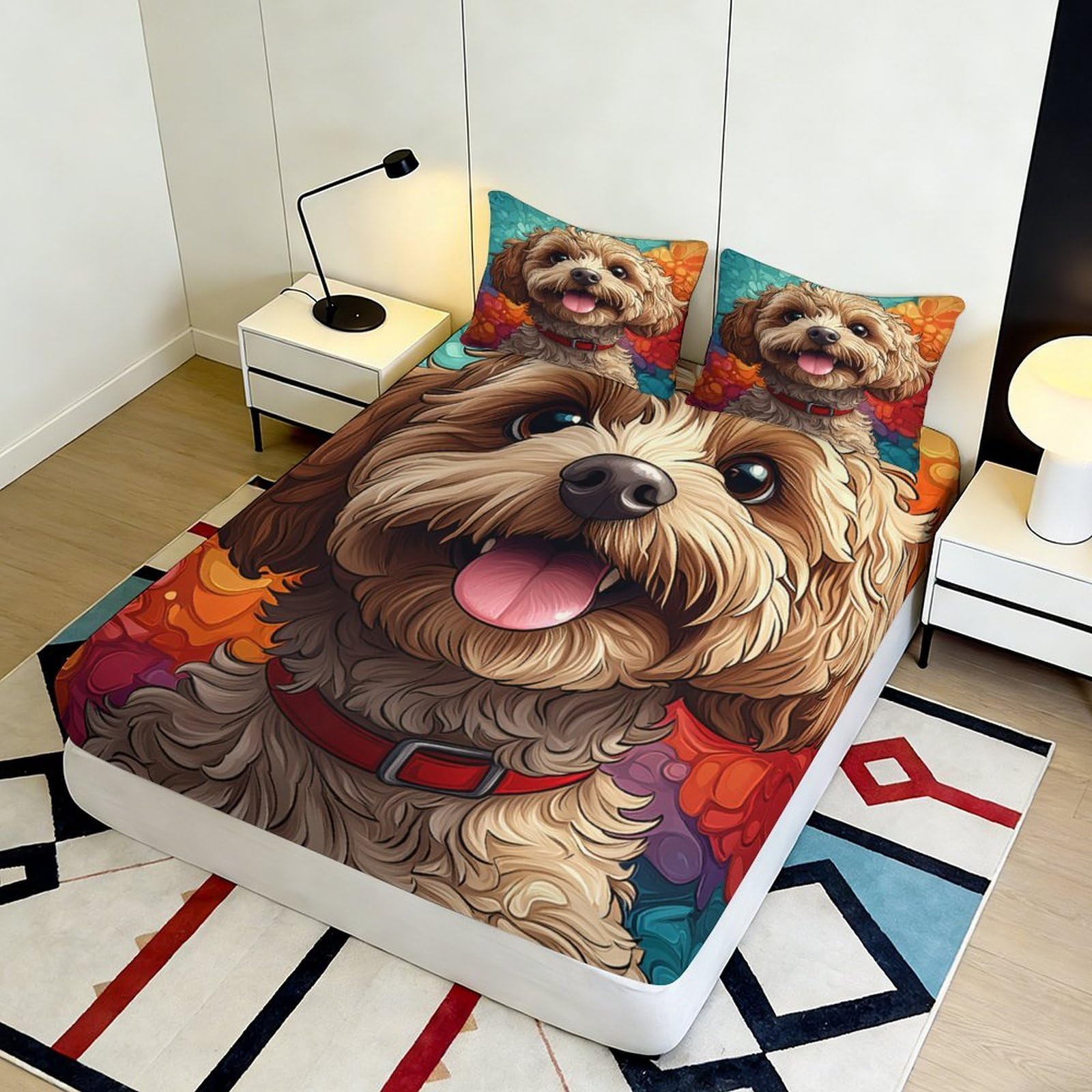 Lenzuolo con angoli con stampa 3D, motivo cane, in microfibra, antiscivolo, casa