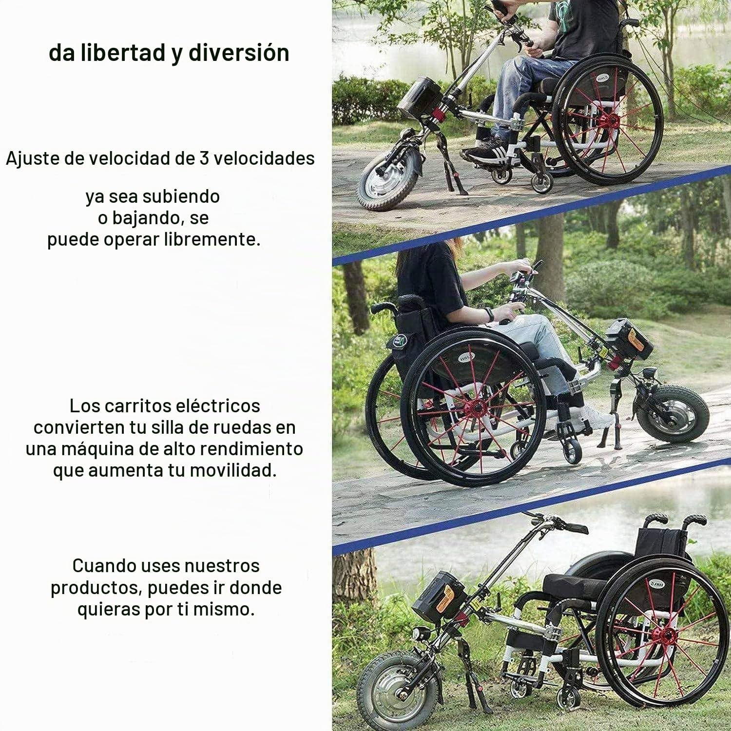 Accesorio para silla de ruedas para bicicleta de mano eléctrica, dispositivo de tracción para silla de ruedas de 500 W, 3 Velocidades,Con Luz Delantera, BateríA De 48 V 17 Ah, Alcance 70 Km,A