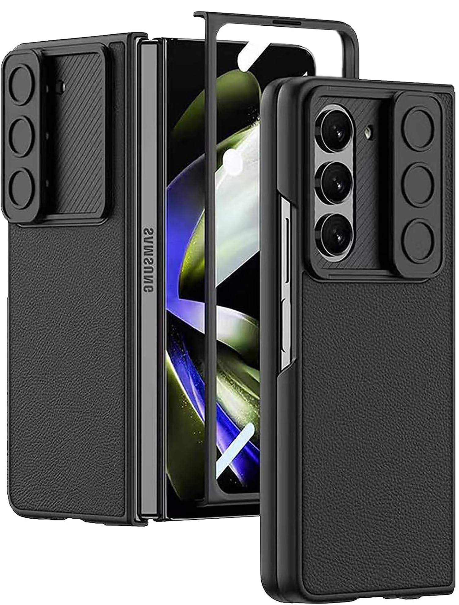 KAPA Leather Camshield Back Cover for Samsung Galaxy Z Fold 5 | Inbuilt Camera Slider Lens Protection Shockproof Case (Black) (B0CGJ97PVB) Amazon Price History, Amazon Price Tracker