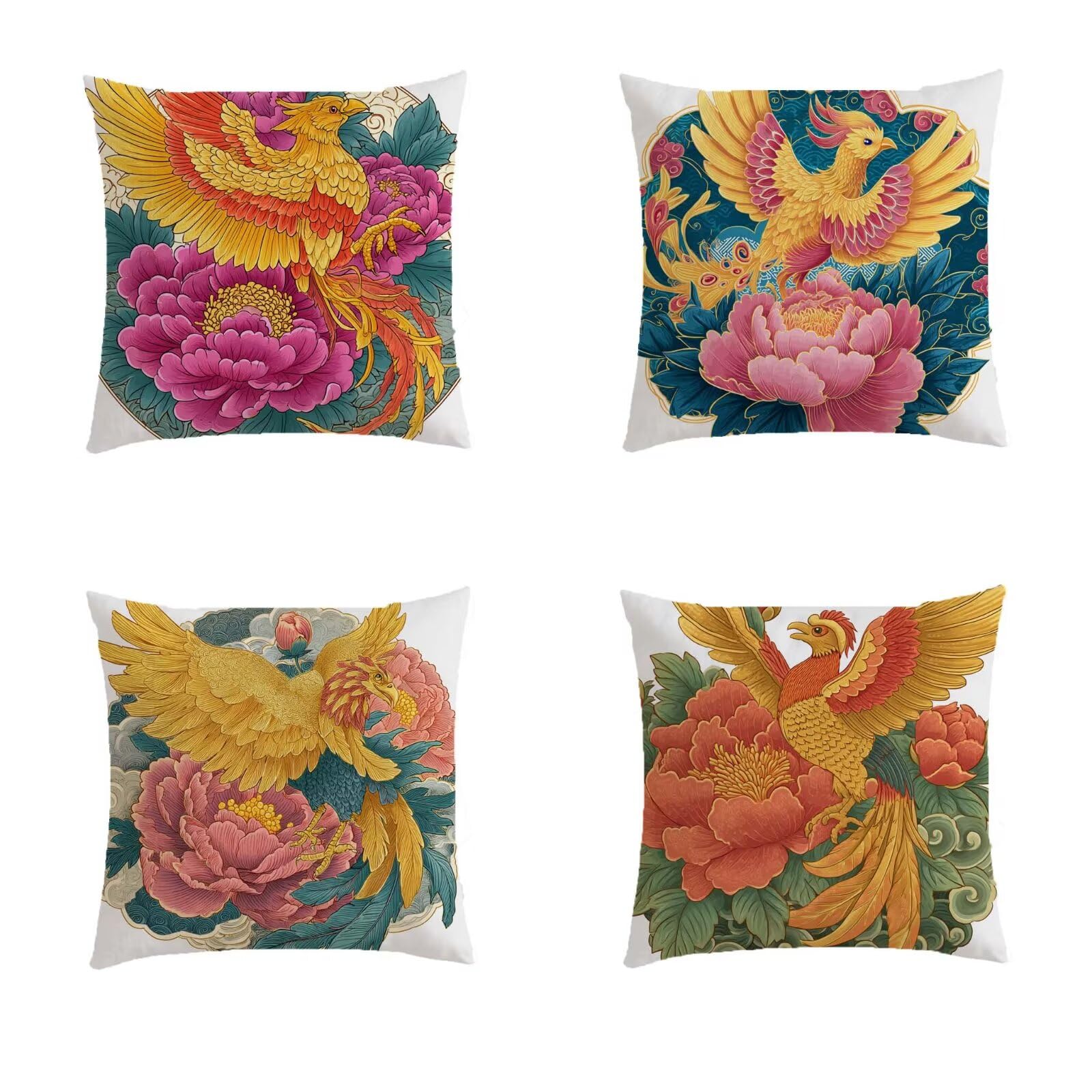 Housse coussin 70x70cm extérieur imperméable imprimé fleurs lin