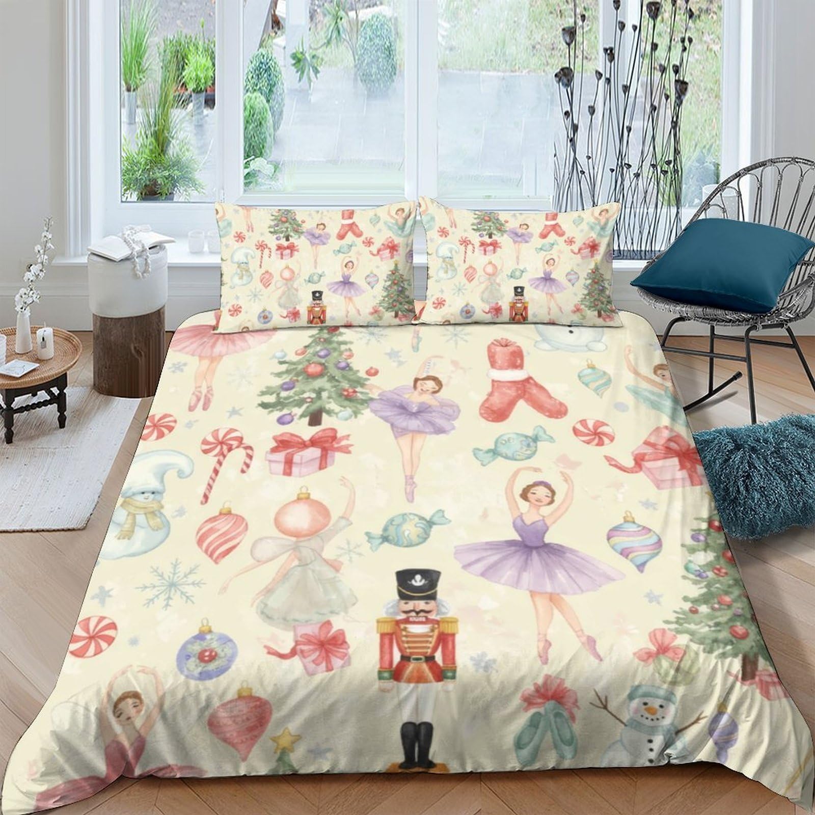 Ctjqhvkz Style-3 3D Printed Nutcracker Ballet Fitted Sheet Microfiber Soft Pastel Christmas Bed Cover For Bedroom Guest Room Decor Single（135X200cm）