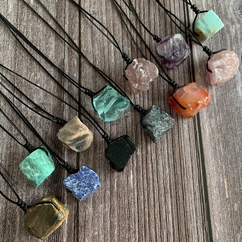 Green Aventurine Crystal Necklace - Natural Gemstone Pendant With 20" Black Rope Chain