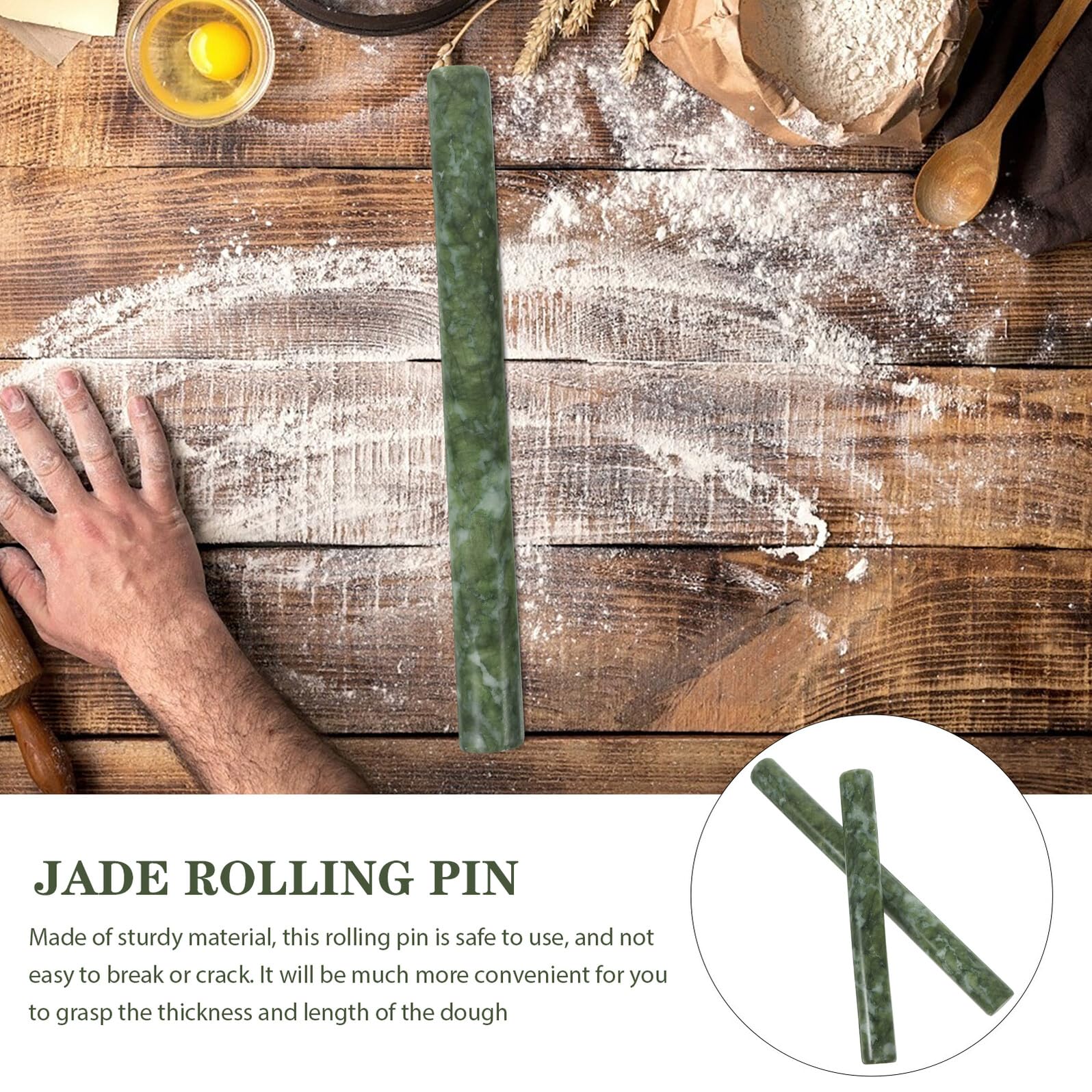 Mattarello in Jade 2 Pezzi per Impasto e Pasta, Verde