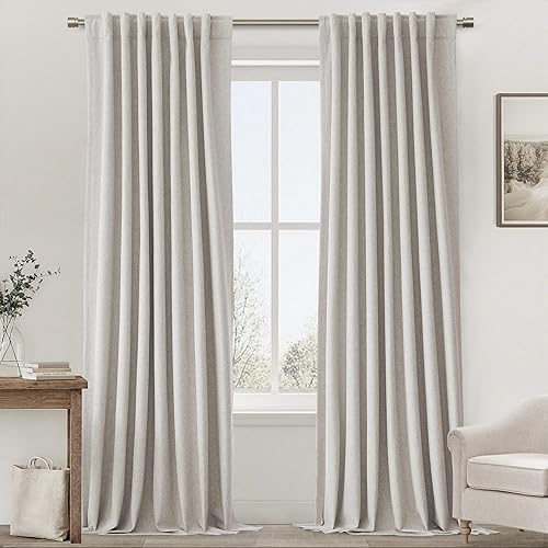 Miniatura 40 de UHITECH Cortinas Opacas de Lino Natural para Sala de Estar/Dormitorio Ventana Pequeña 54 Pulgadas de Largo Juego de 2 Paneles Cortina Opaca Pestaña