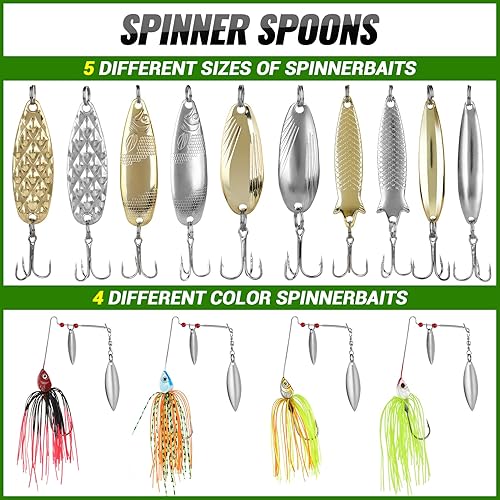 Miniatura 5 de PLUSINNO Señuelos de pesca, cebo que incluye crankbaits, spinnerbaits, gusanos de plástico, plantillas, señuelos de agua superior, caja de aparejos
