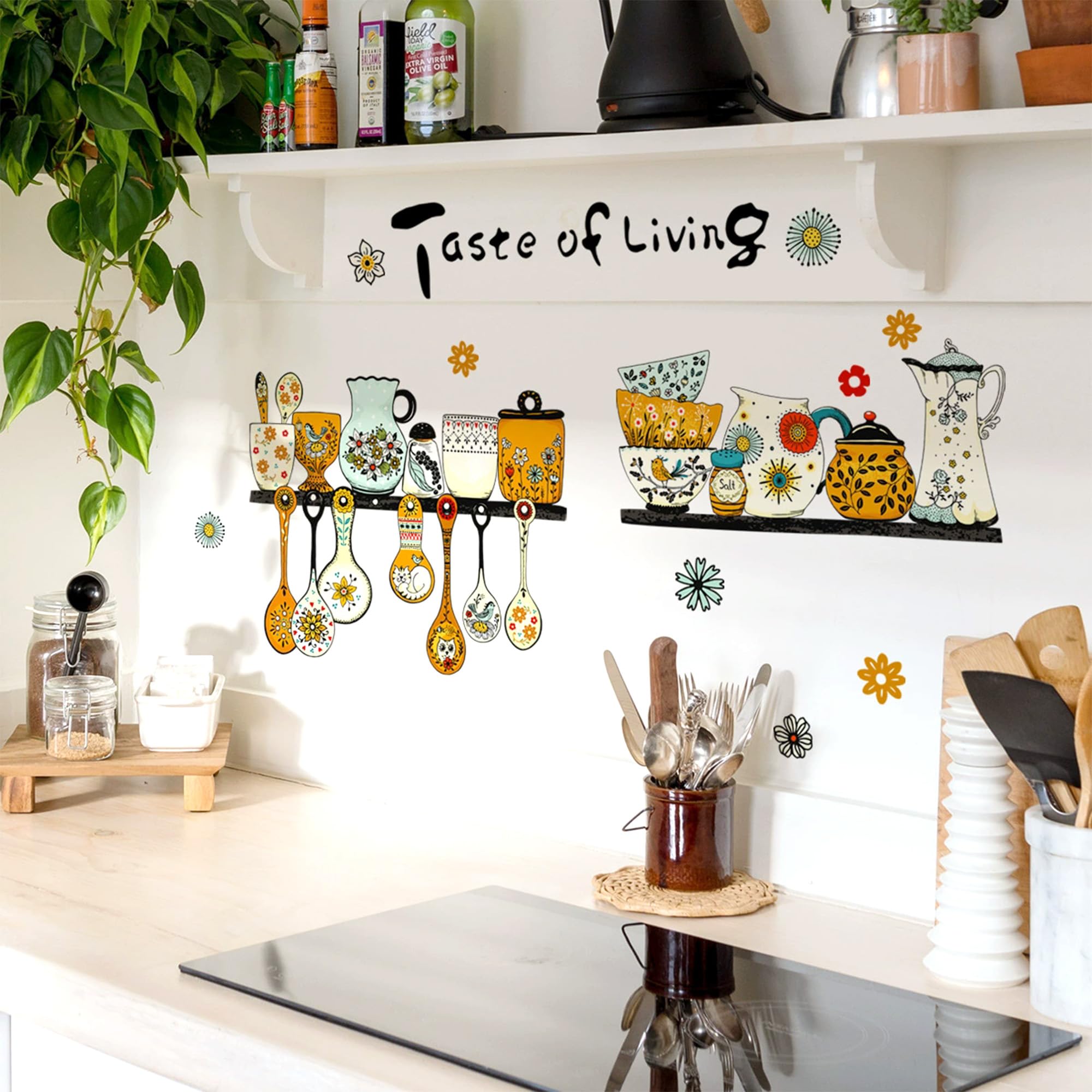 Adesivi Murali Per Cucina - Decorazione Parete Con Farfalle E Stoviglie, PVC Resistente, 30x90cm, Tema Retrò - Foto 2