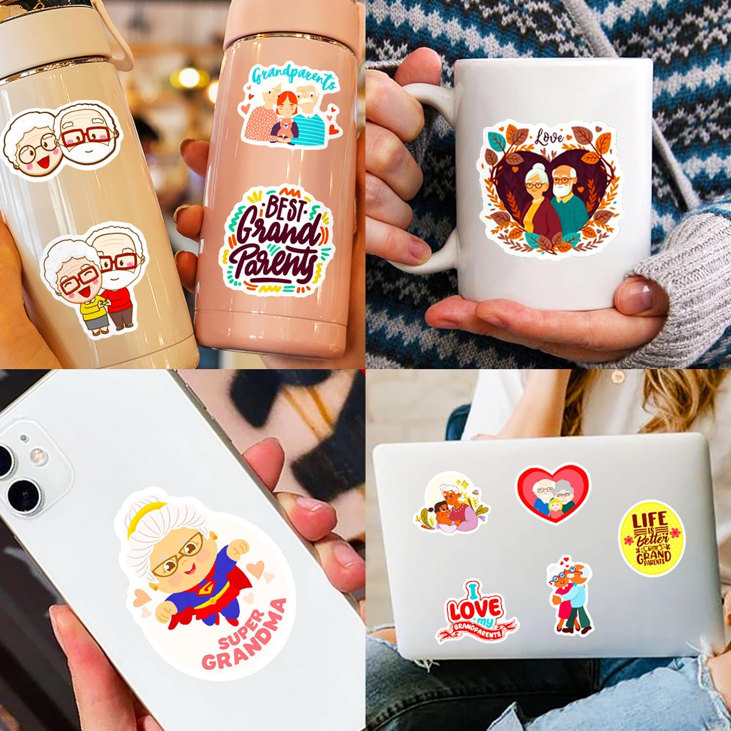 50pcs Grandparents Theme Waterproof Vinyl Stickers - Grandma and Grandpa Gifts Decorate Books, Laptops, Water Bottles