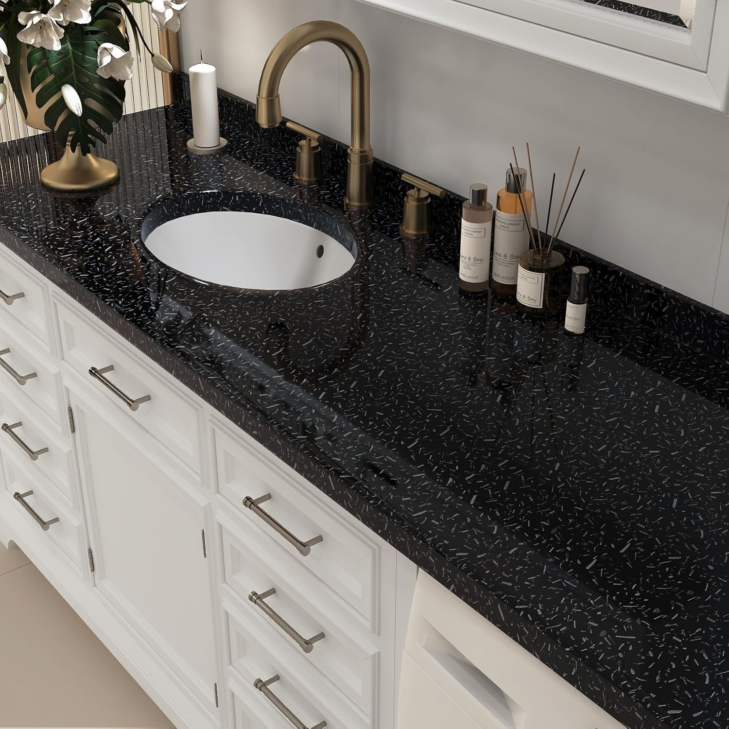 Decotalk 30"x120" Black Granite Contact Paper for Countertops Waterproof - Black Granite Countertop Contact Paper Peel and Stick Marble Countertops Vinyl Wrap Dark Granites Countertop Cover Wrap