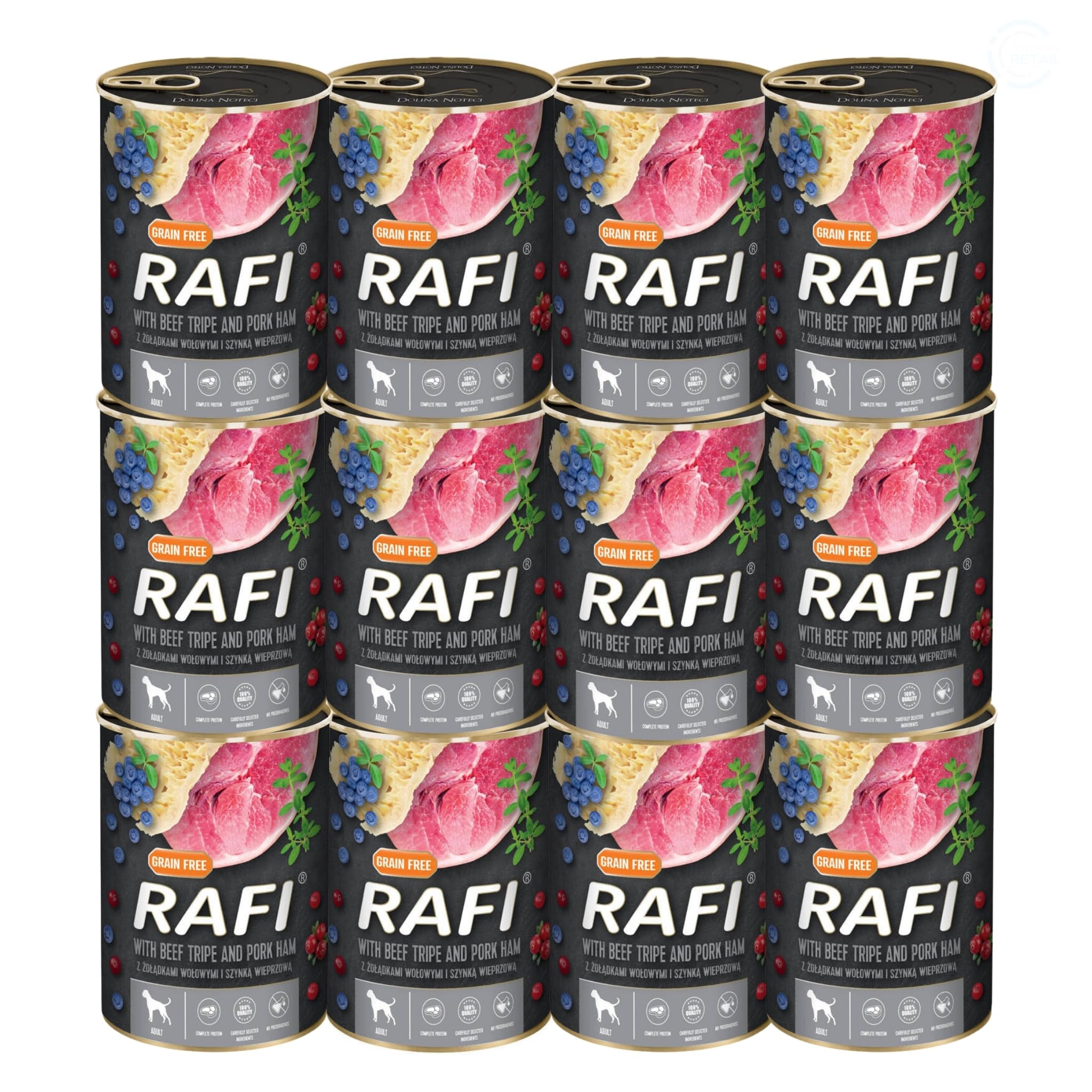 Rafi Complete Adult Wet Dog Food, Beef Tripe & Ham, 12 x 400g Cans โ image 1