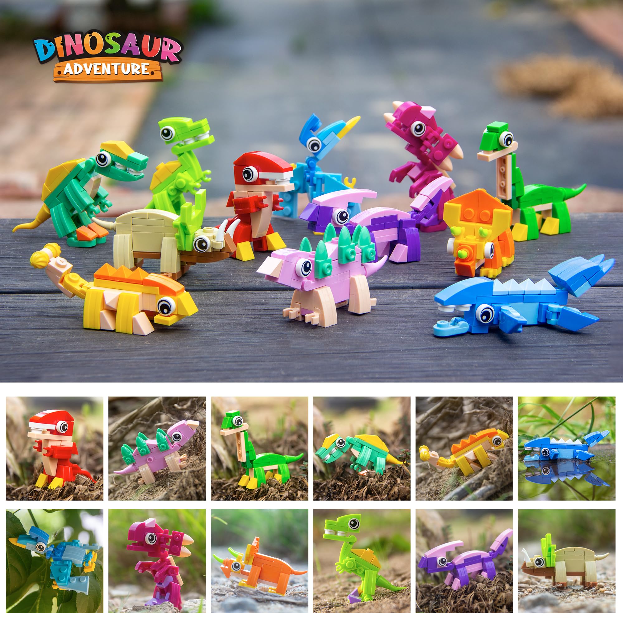 Dinosaurier-Abenteuer-Bausteine-Set, 12 Überraschungseier mit 3-in-1-Modellen, 417+ Teile, ab 6 Jahren
